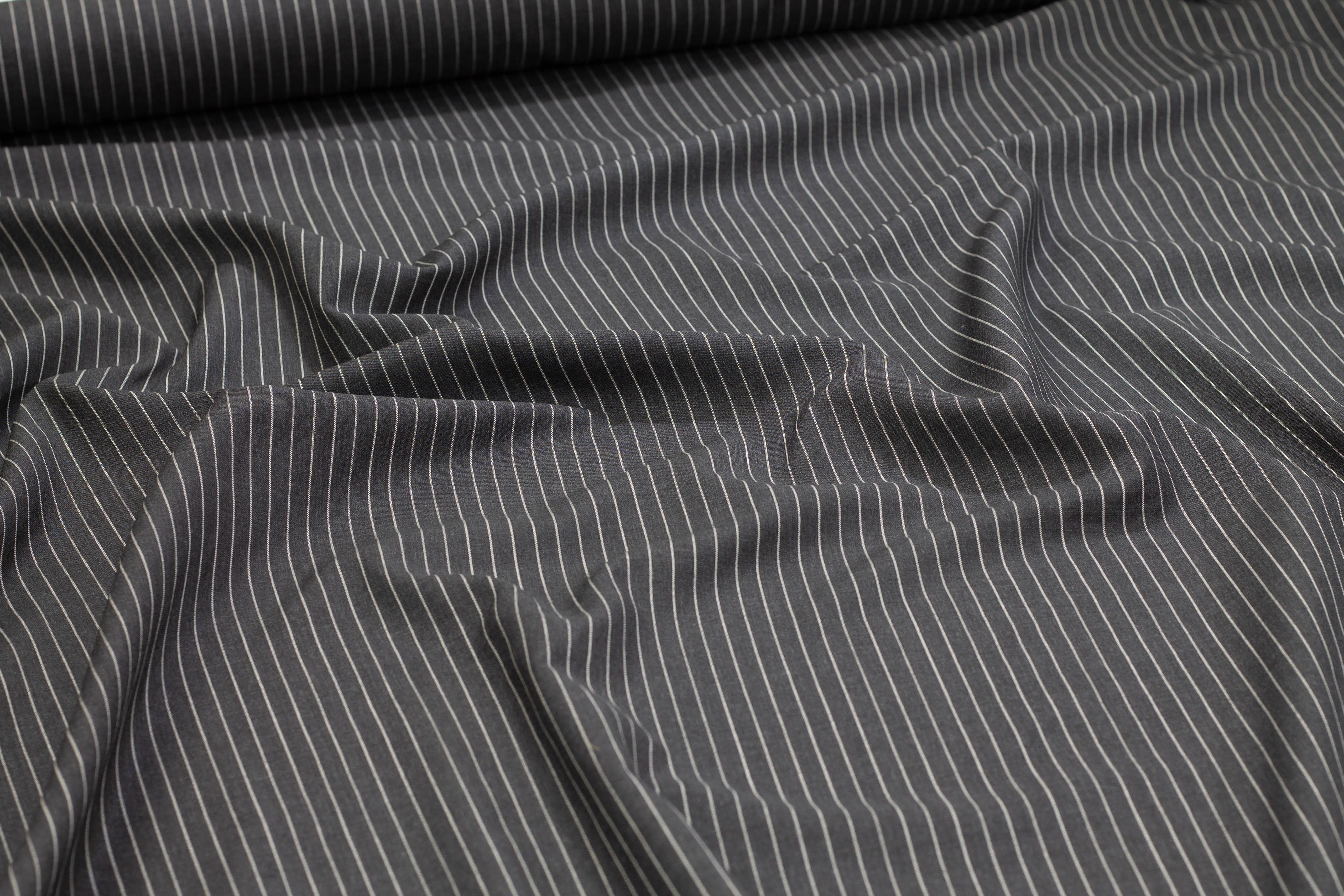 Charcoal Gray and Off White Pin Striped Italian Wool Suiting - Prime Fabrics