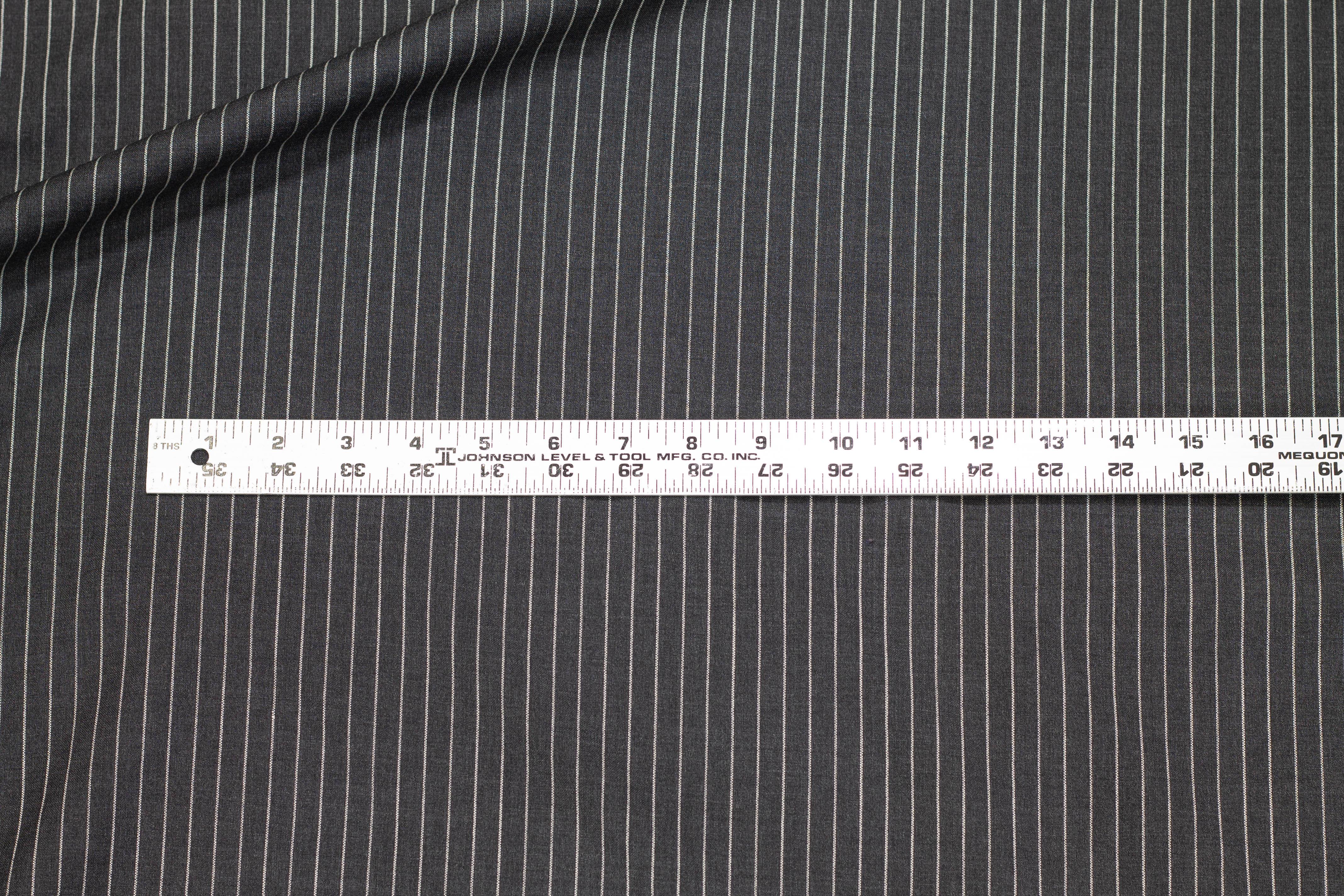 Charcoal Gray and Off White Pin Striped Italian Wool Suiting - Prime Fabrics