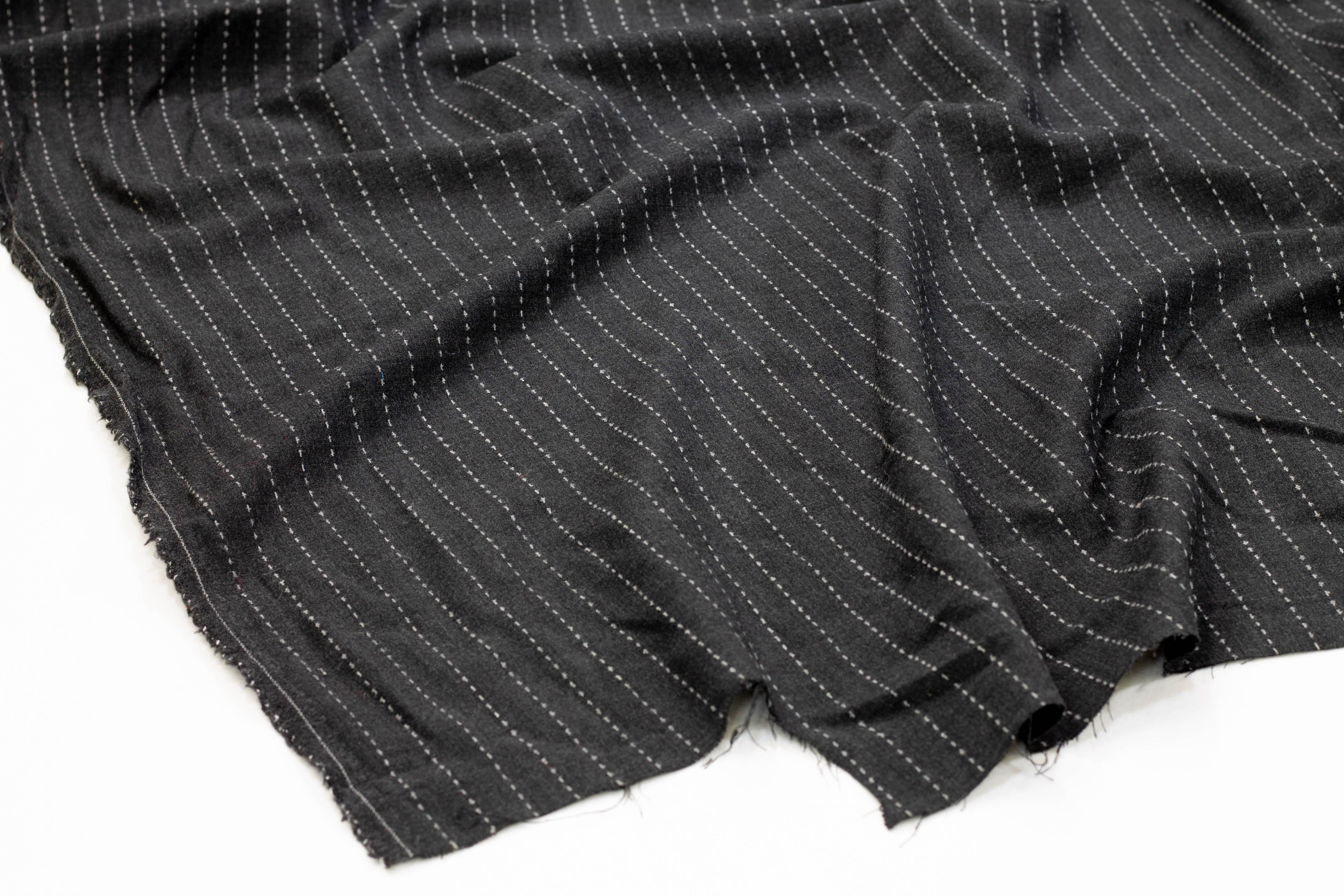Dark Gray Striped Stretch Italian Wool Suiting - Prime Fabrics