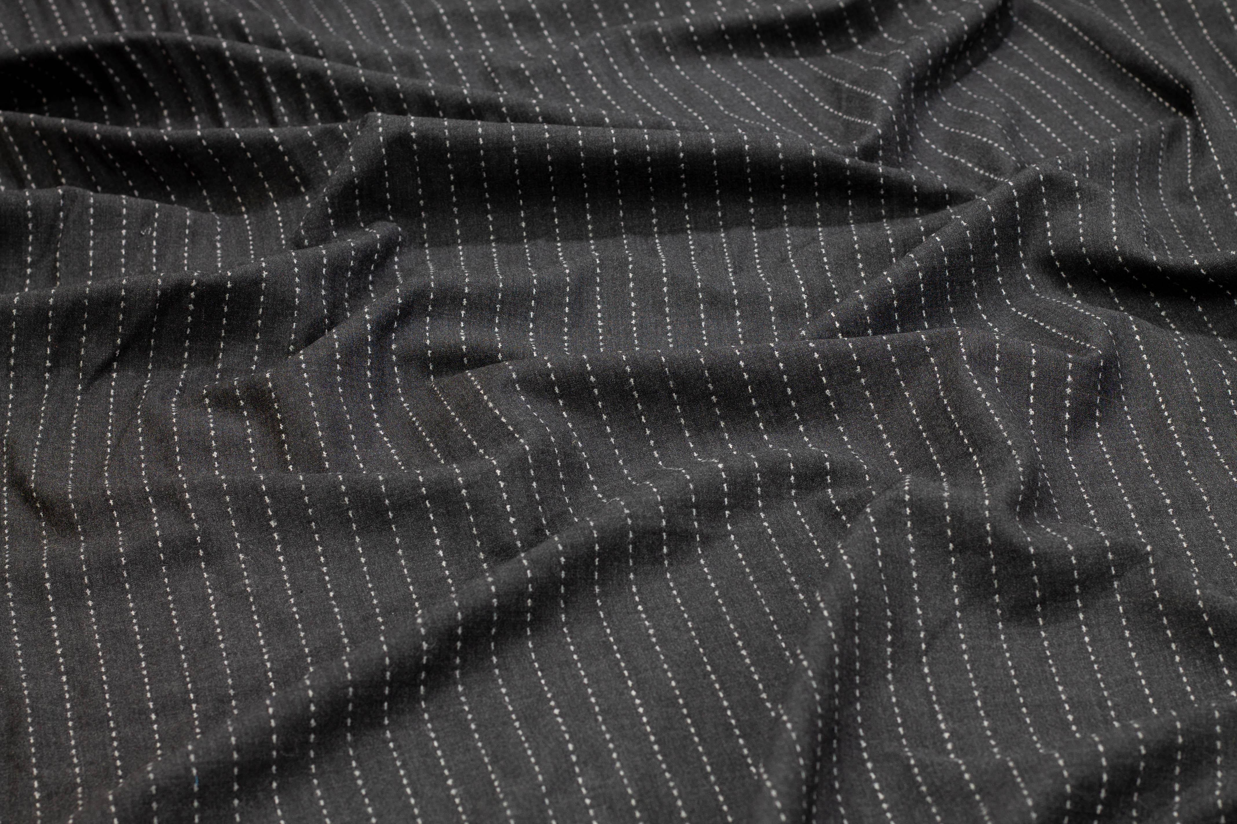 Dark Gray Striped Stretch Italian Wool Suiting - Prime Fabrics
