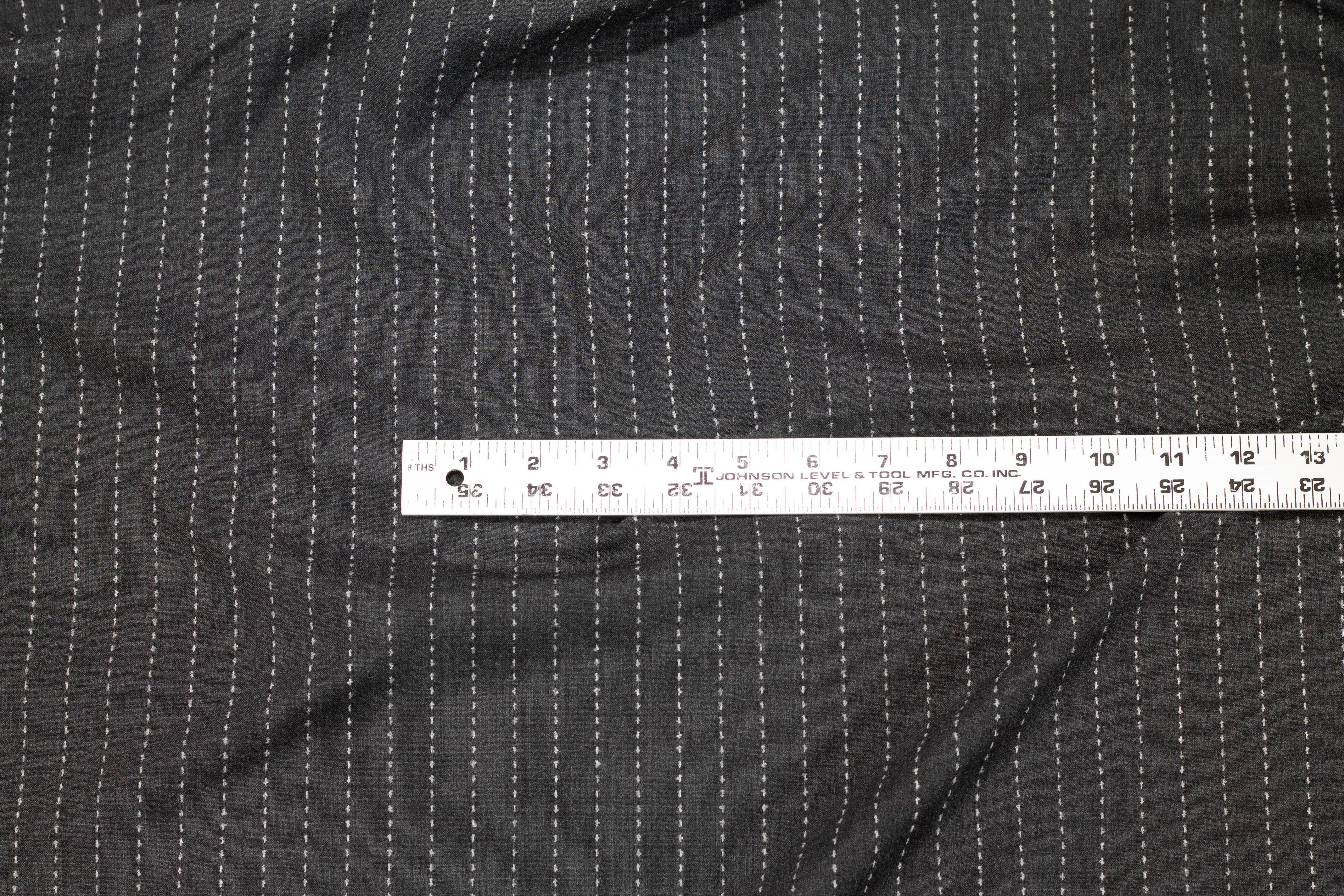Dark Gray Striped Stretch Italian Wool Suiting - Prime Fabrics