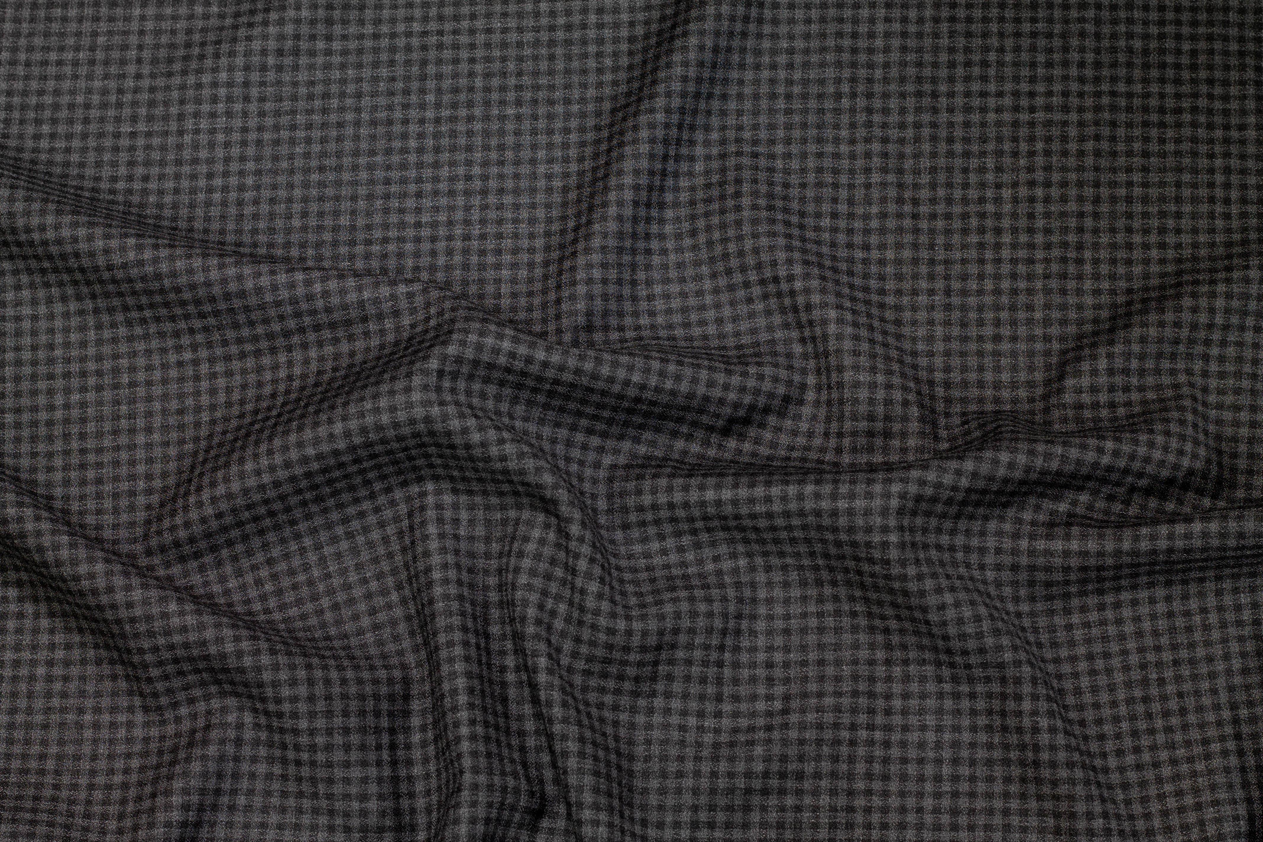 Charcoal Gray Gingham Checked Italian Wool Suiting - Prime Fabrics