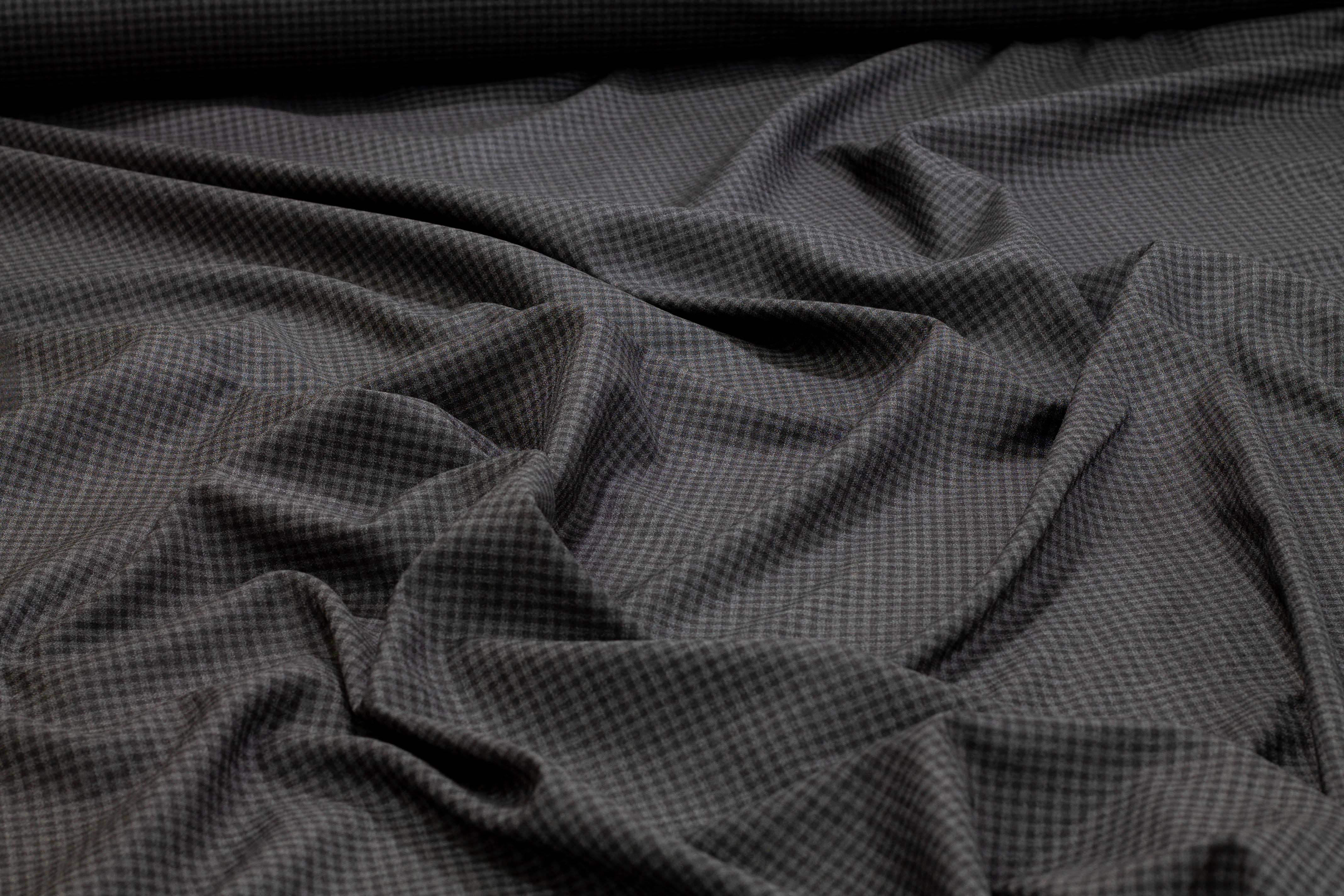 Charcoal Gray Gingham Checked Italian Wool Suiting - Prime Fabrics