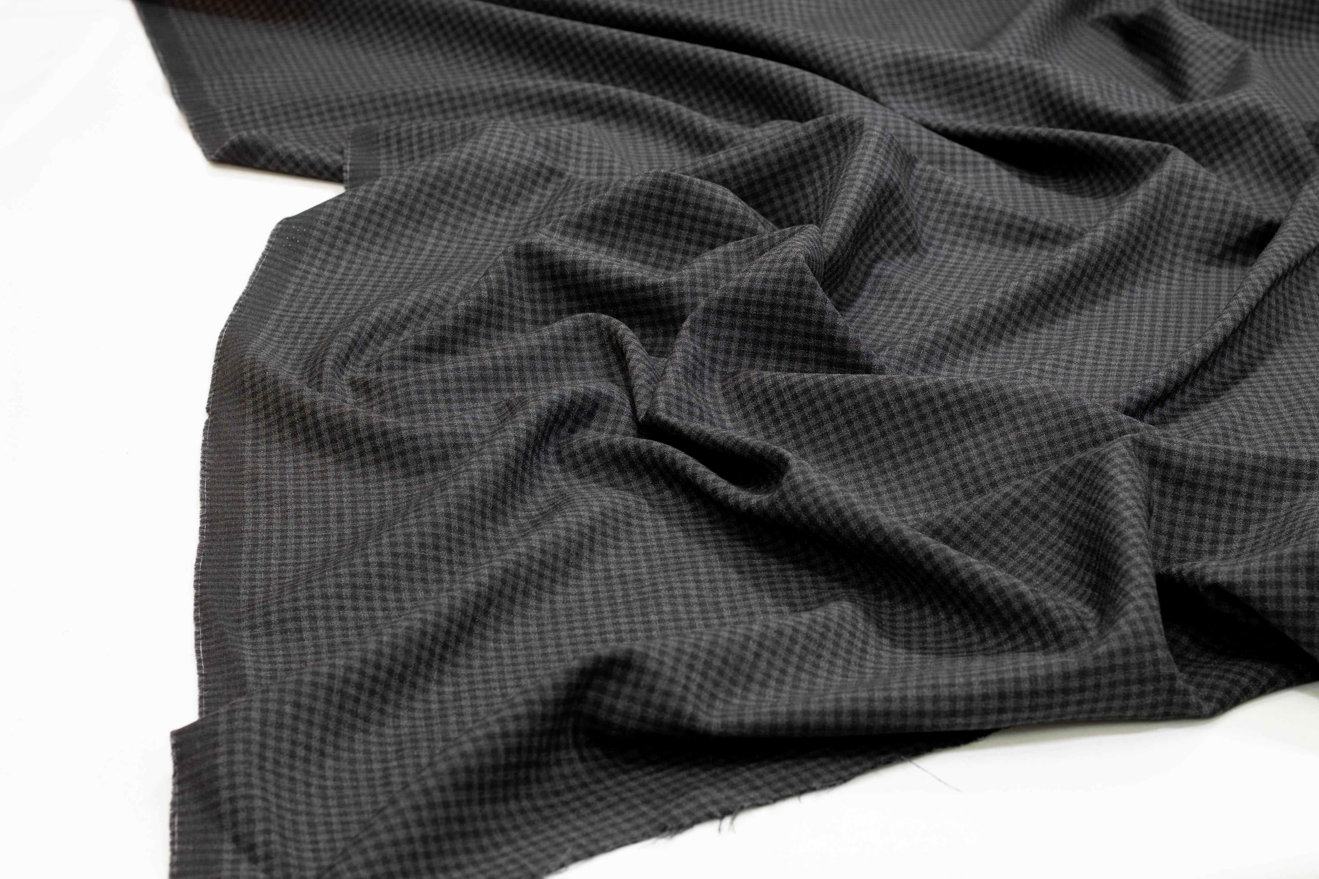Charcoal Gray Gingham Checked Italian Wool Suiting - Prime Fabrics