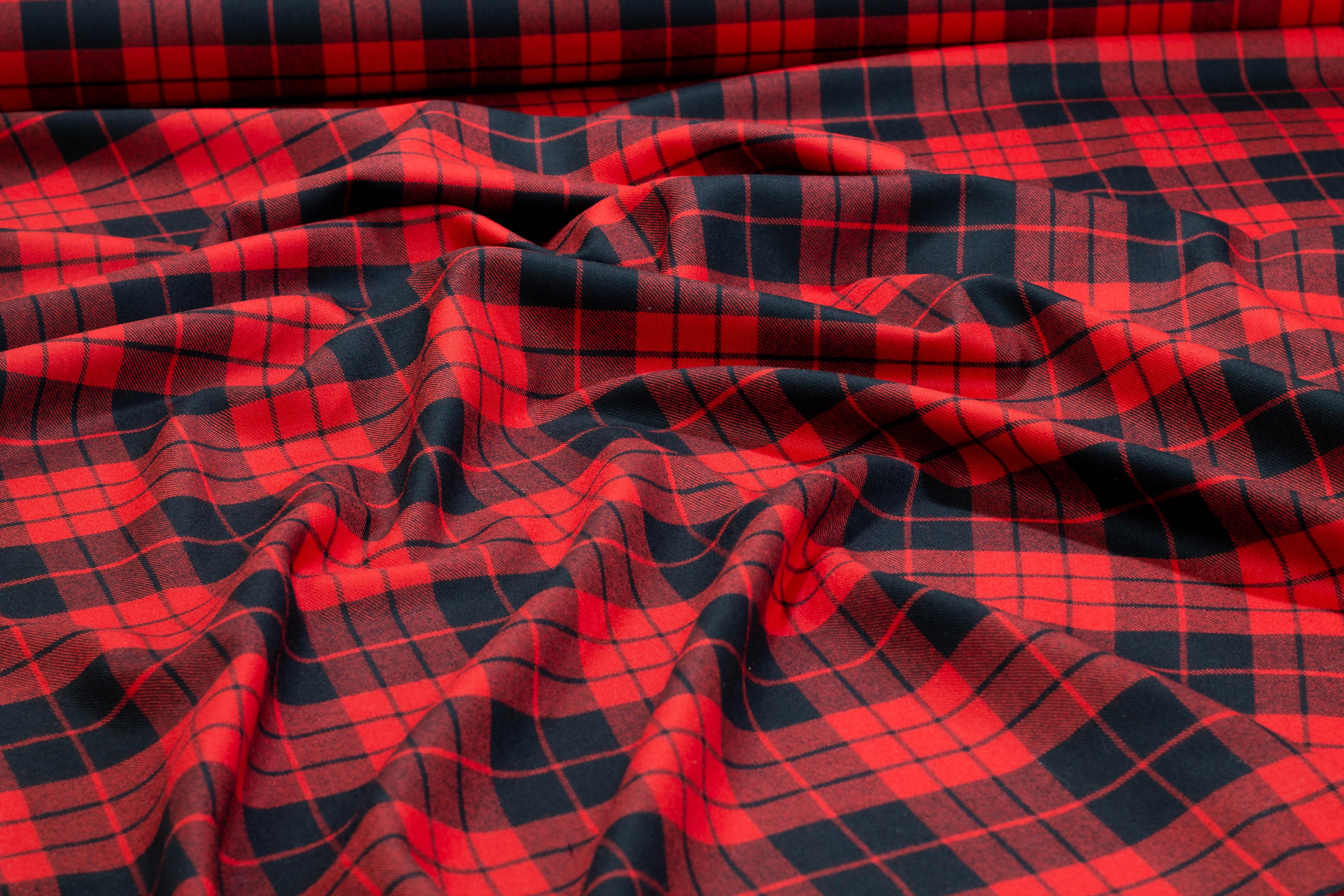 Red and Black Plaid Italian Wool Suiting - Prime Fabrics