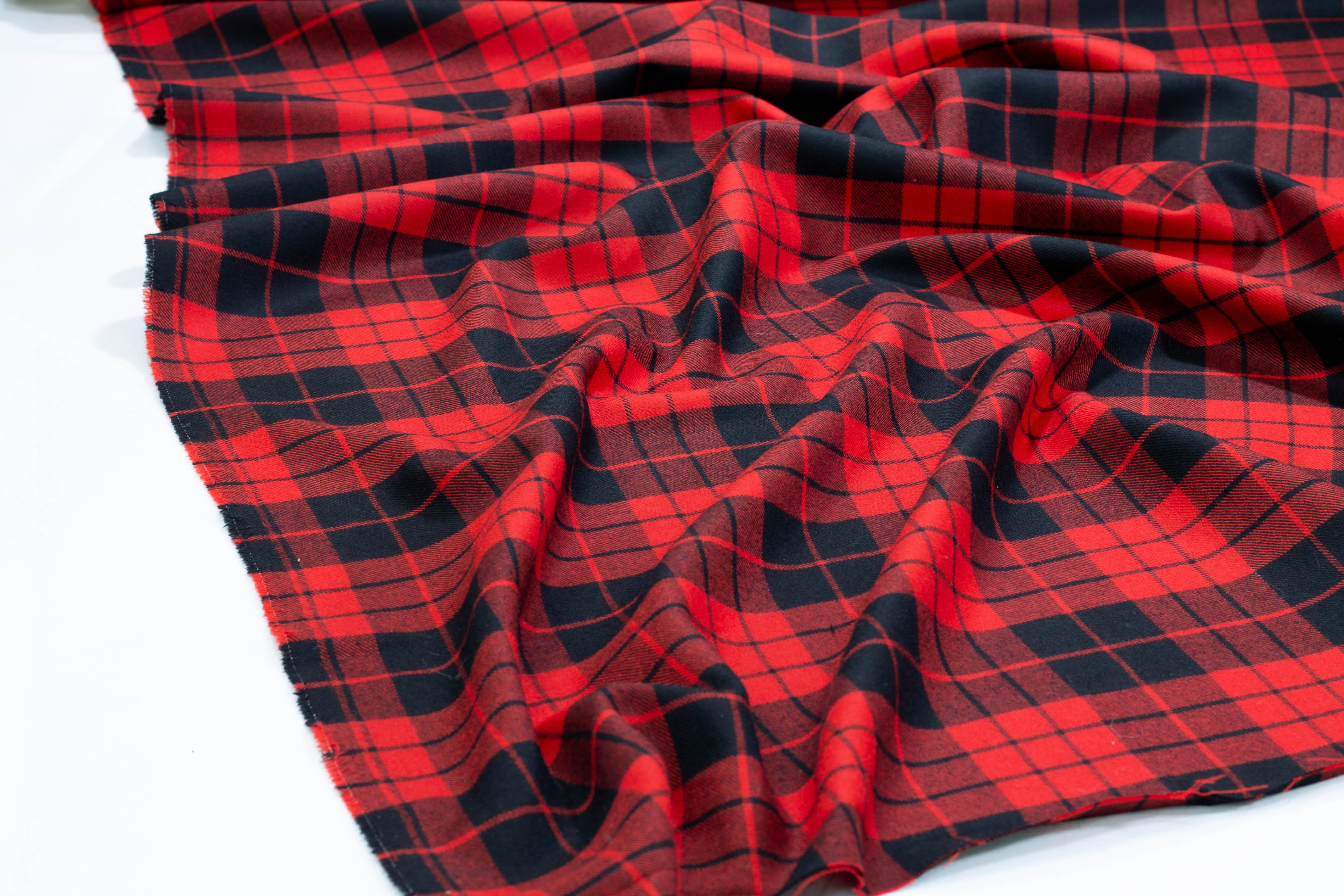 Red and Black Plaid Italian Wool Suiting - Prime Fabrics