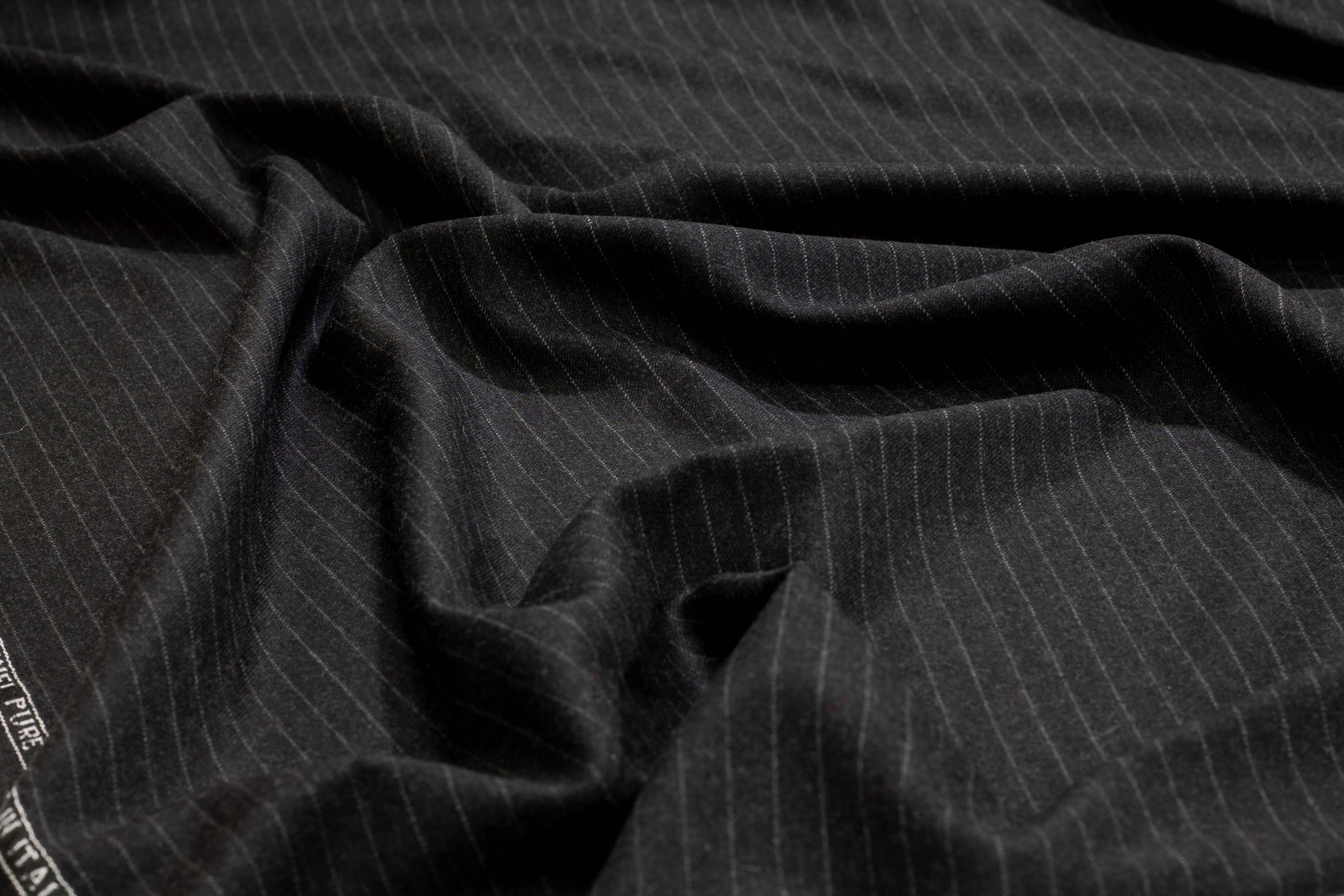 Dark Gray Striped Italian Wool Suiting - Prime Fabrics