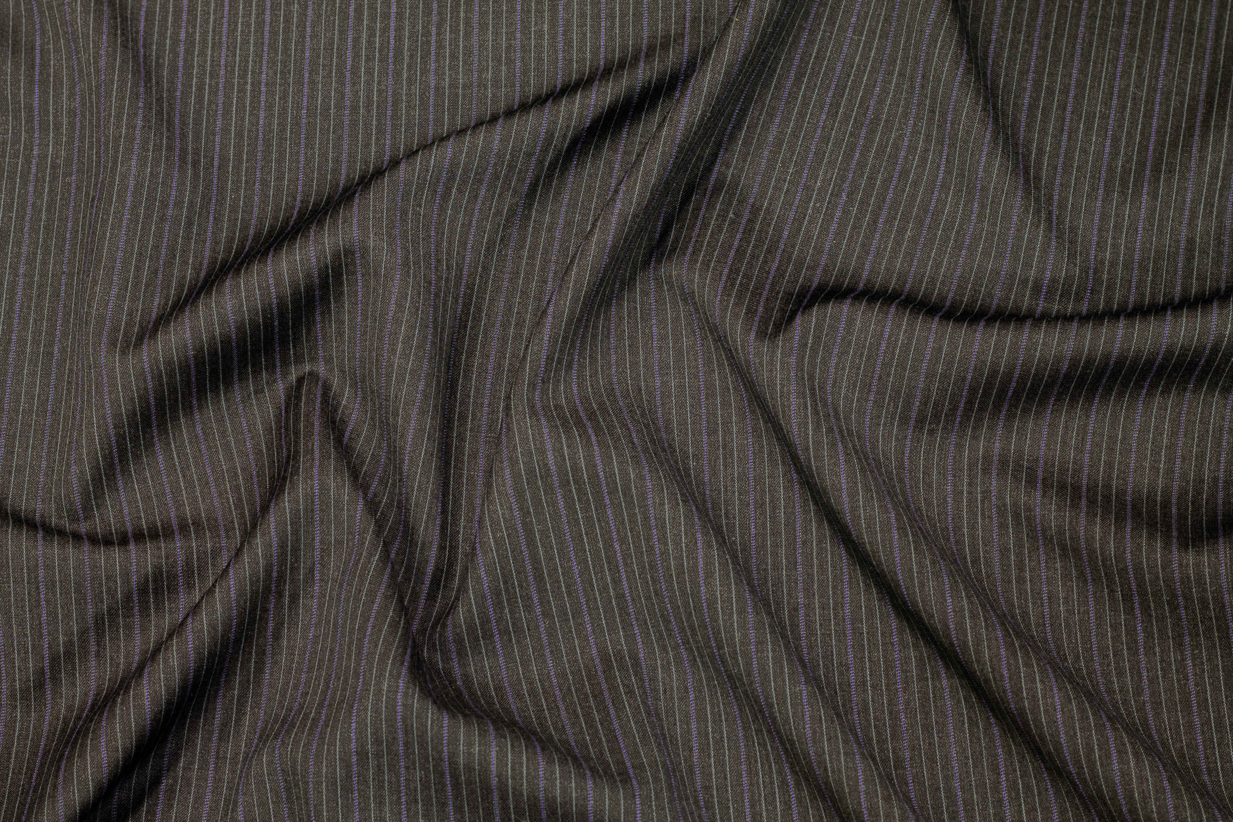 Gray Striped Italian Wool Suiting - Prime Fabrics