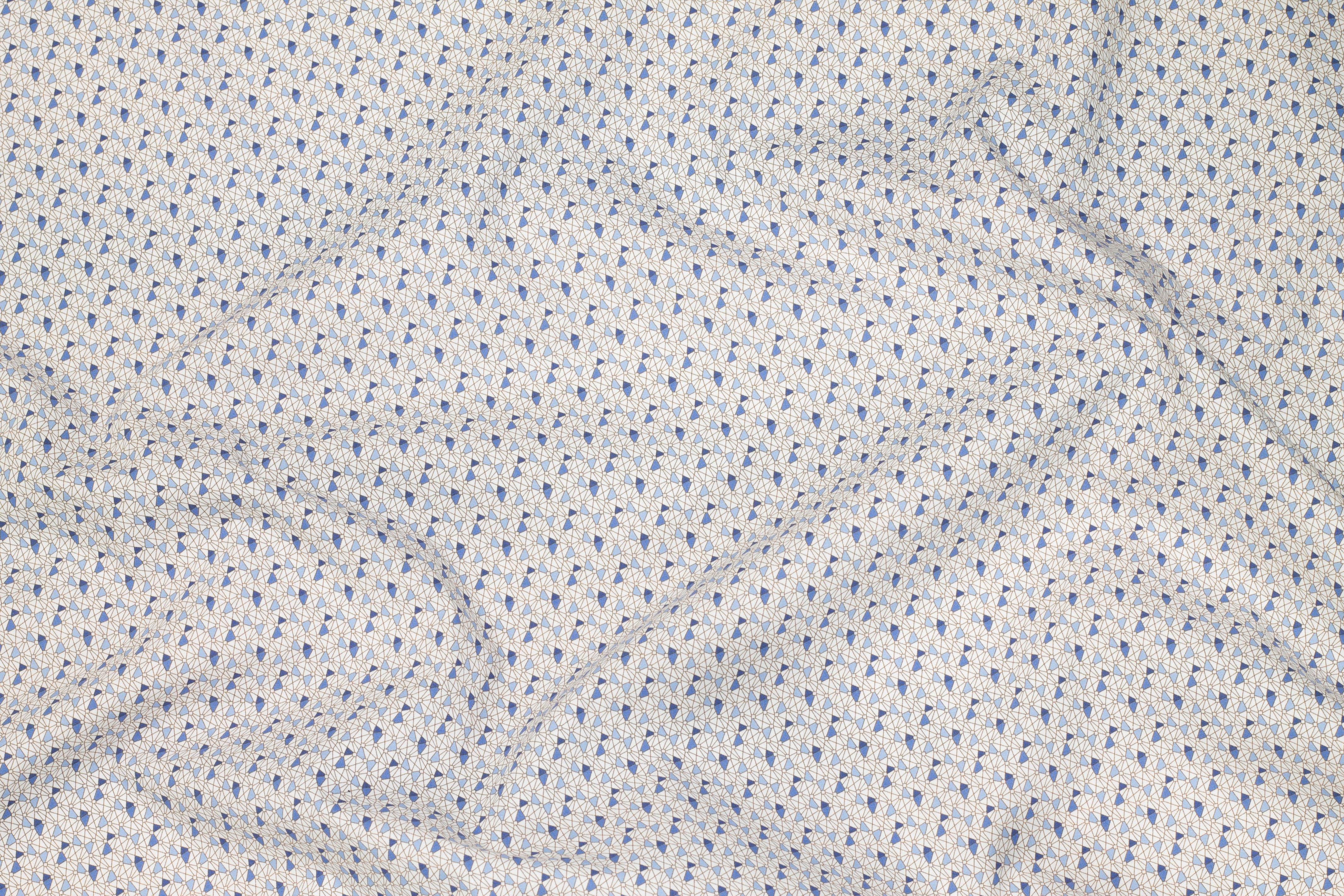White and Blue Geometric Italian Cotton - Prime Fabrics