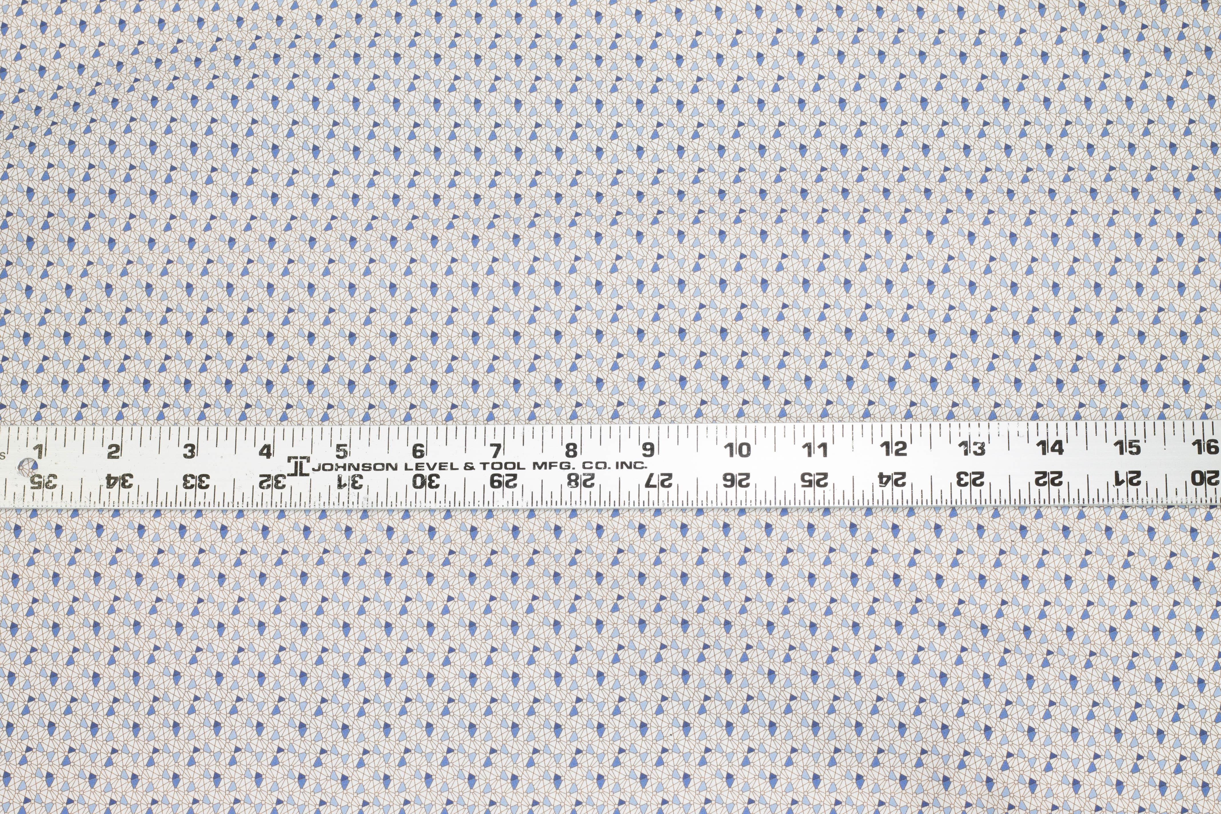 White and Blue Geometric Italian Cotton - Prime Fabrics