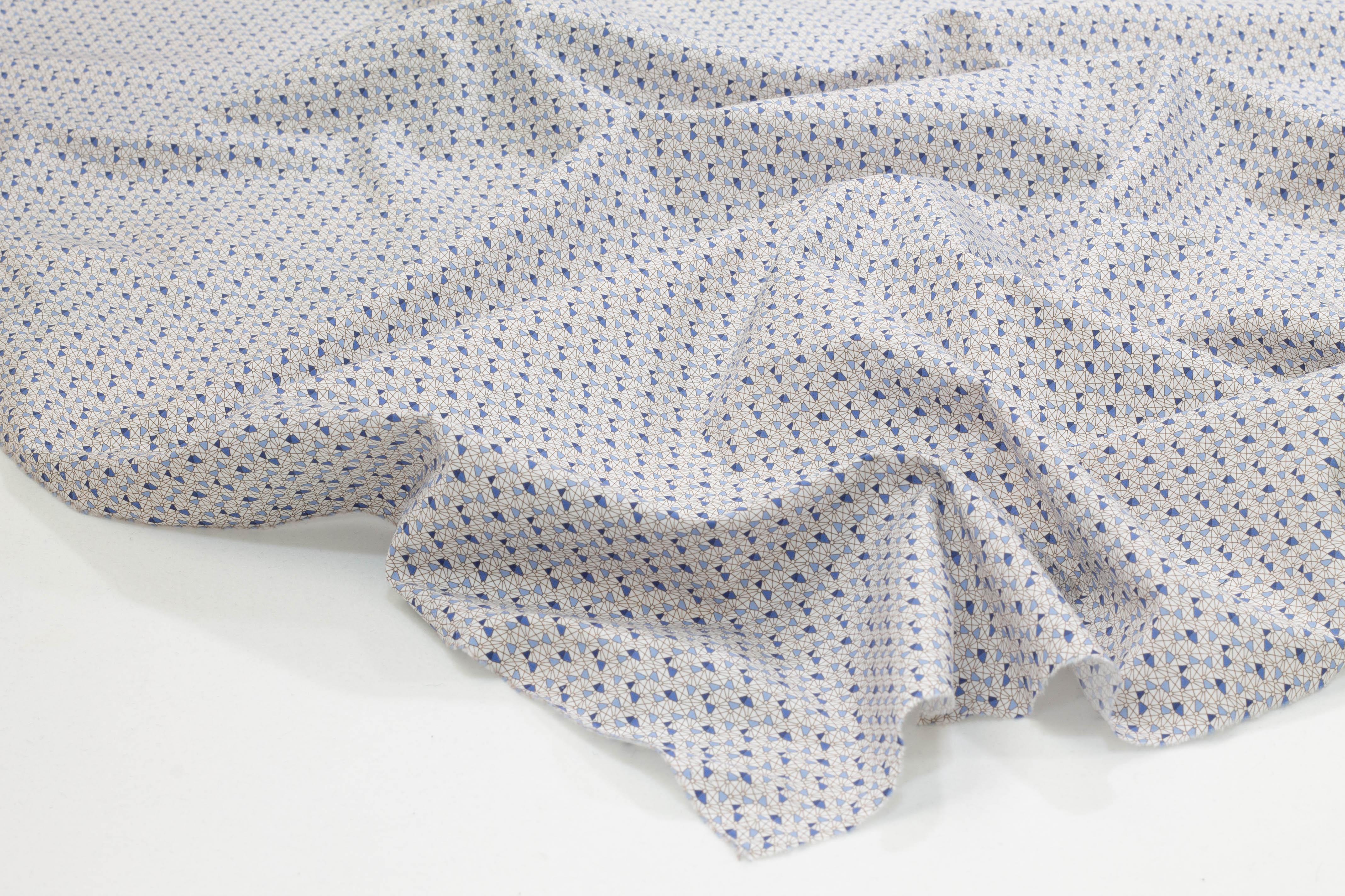 White and Blue Geometric Italian Cotton - Prime Fabrics