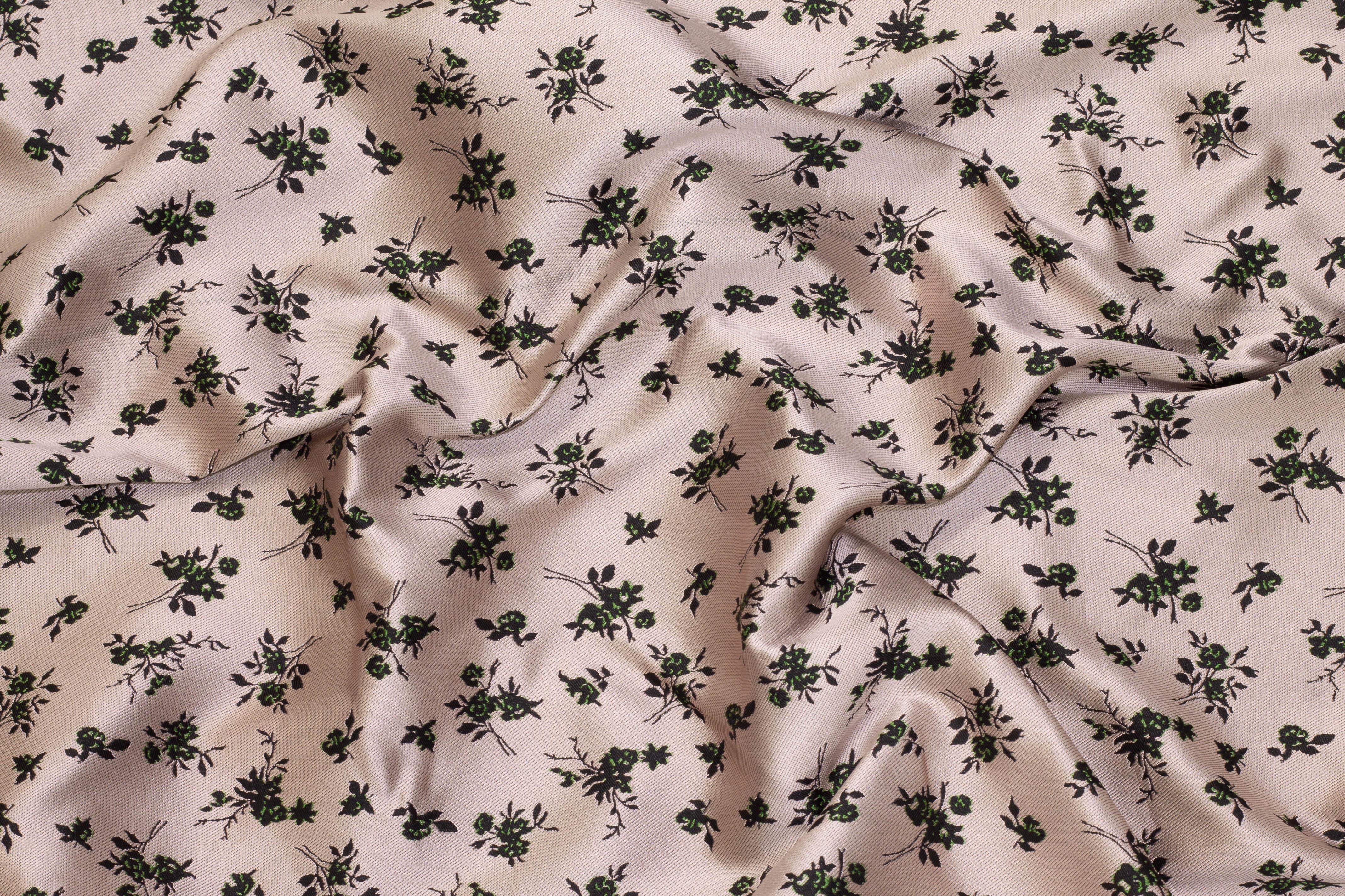 Dope-Dyed Taupe, Green and Black Floral Jacquard - Double Faced - Prime Fabrics