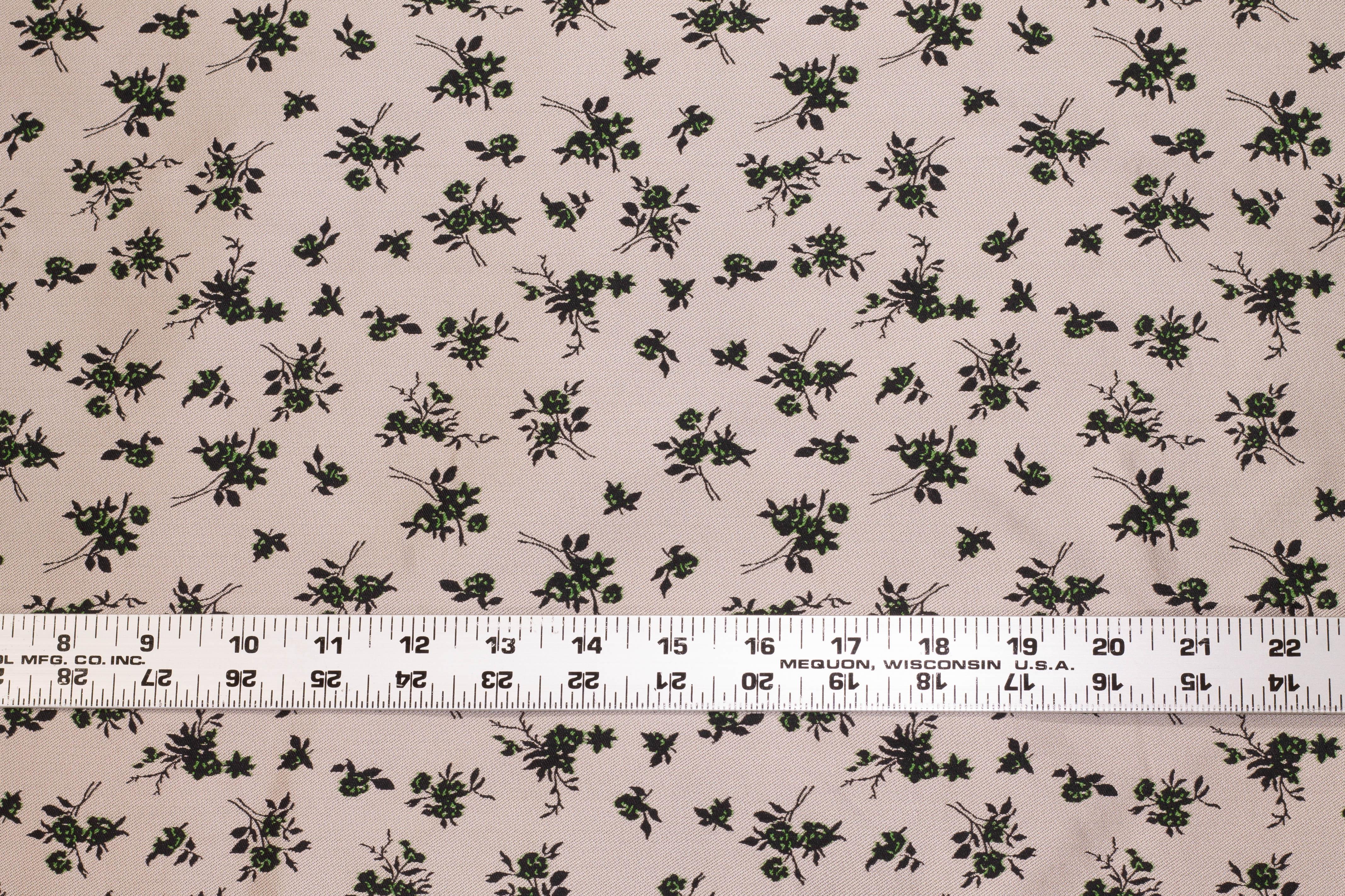Dope-Dyed Taupe, Green and Black Floral Jacquard - Double Faced - Prime Fabrics