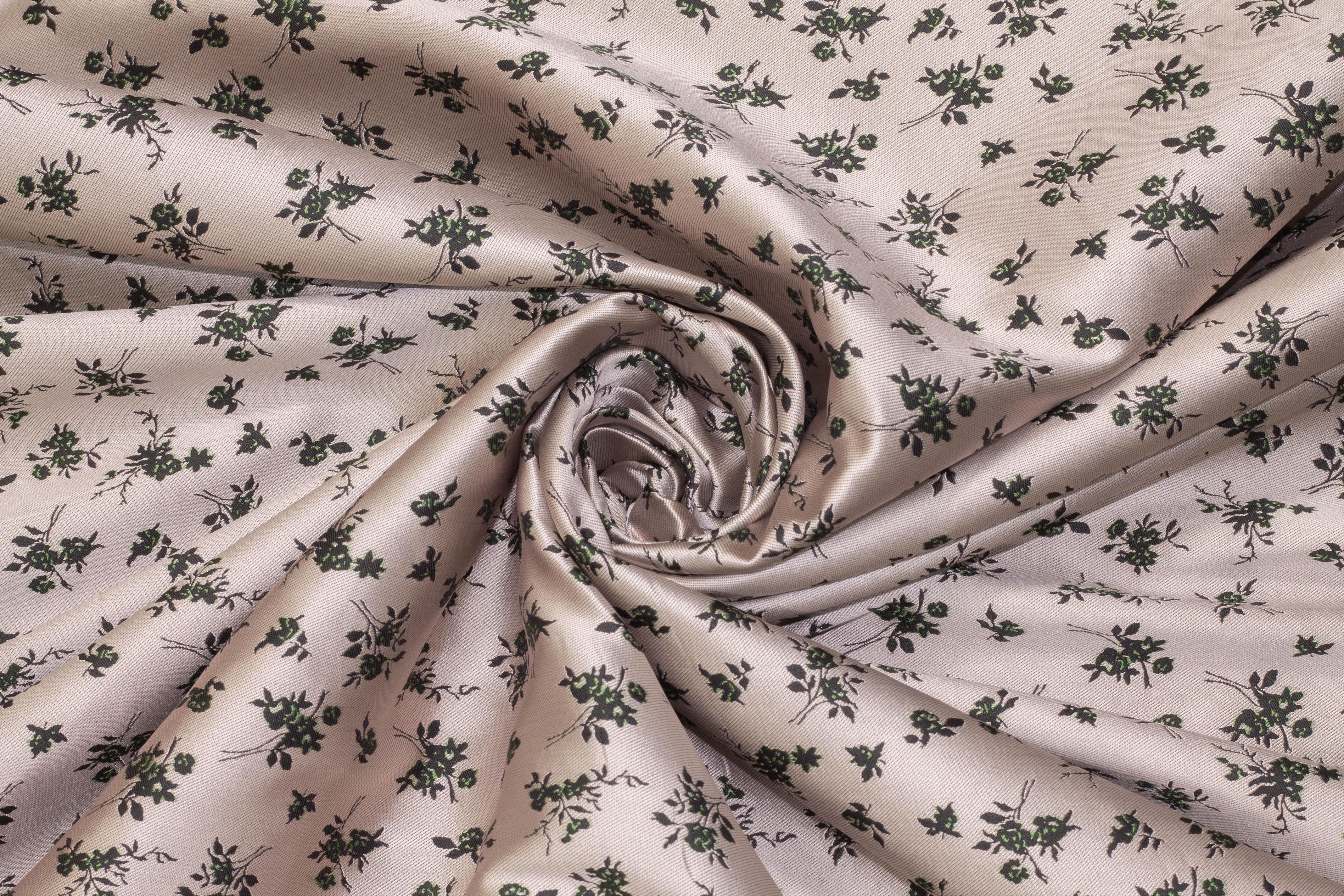 Dope-Dyed Taupe, Green and Black Floral Jacquard - Double Faced - Prime Fabrics