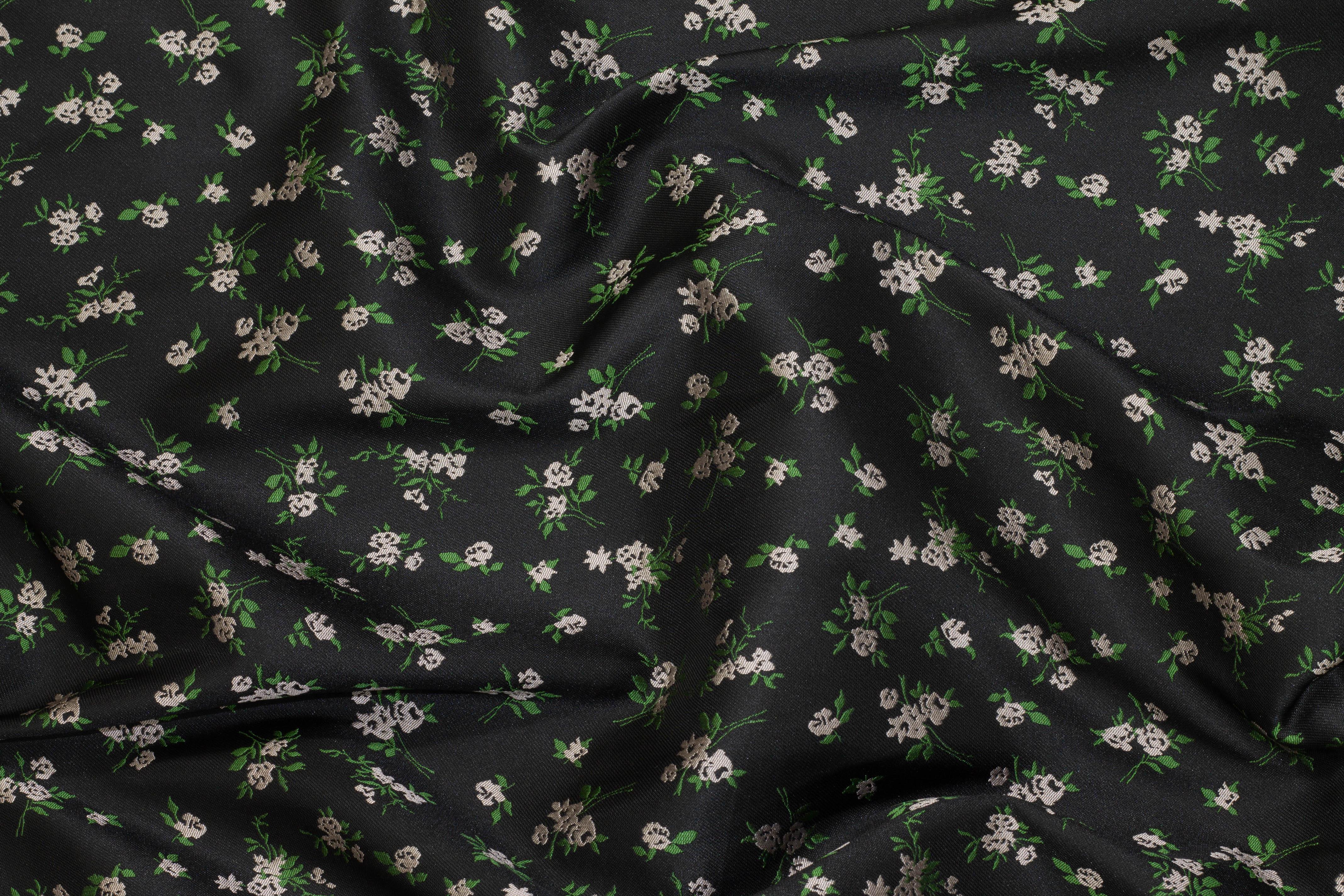 Dope-Dyed Taupe, Green and Black Floral Jacquard - Double Faced - Prime Fabrics