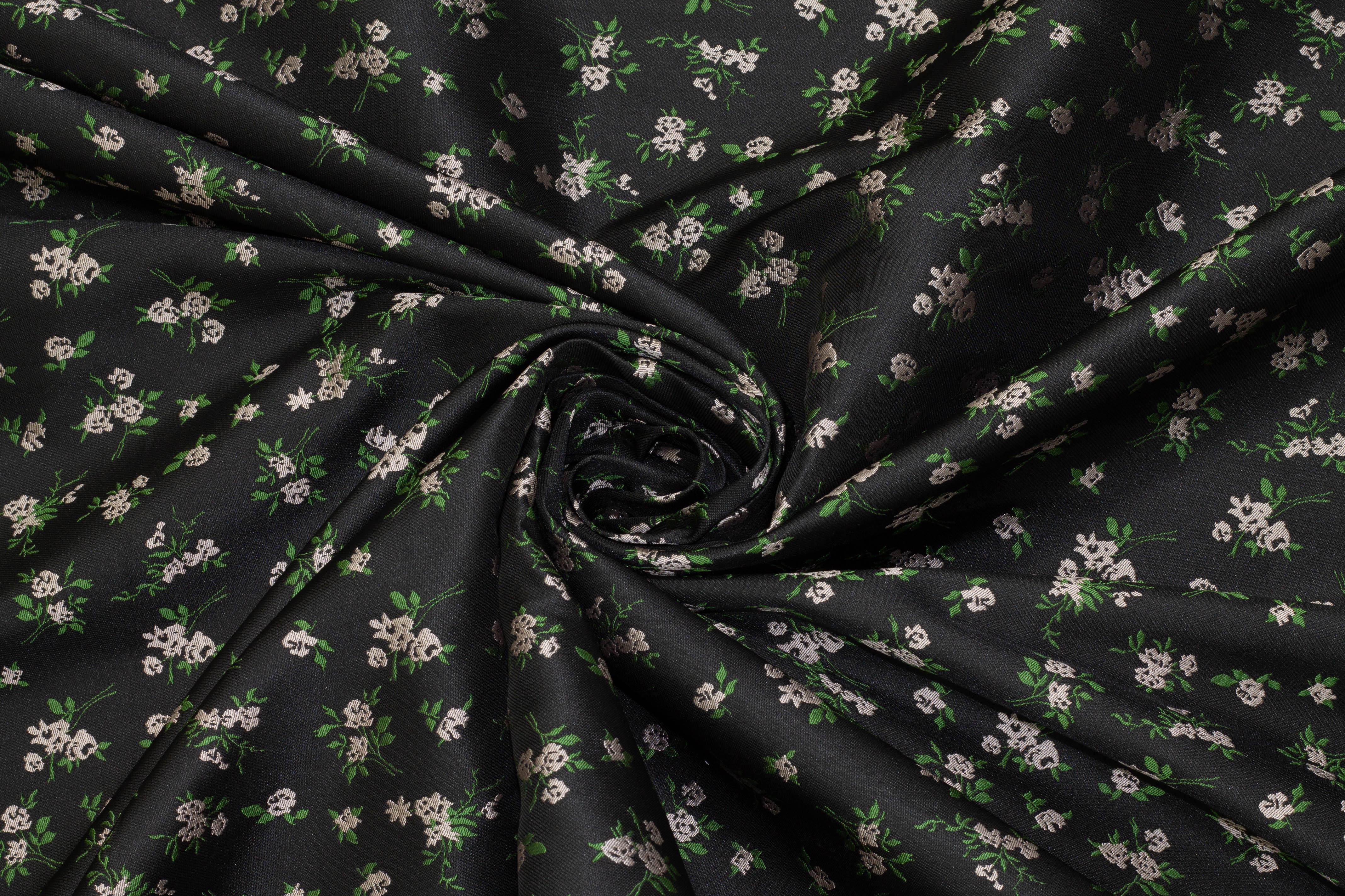 Dope-Dyed Taupe, Green and Black Floral Jacquard - Double Faced - Prime Fabrics