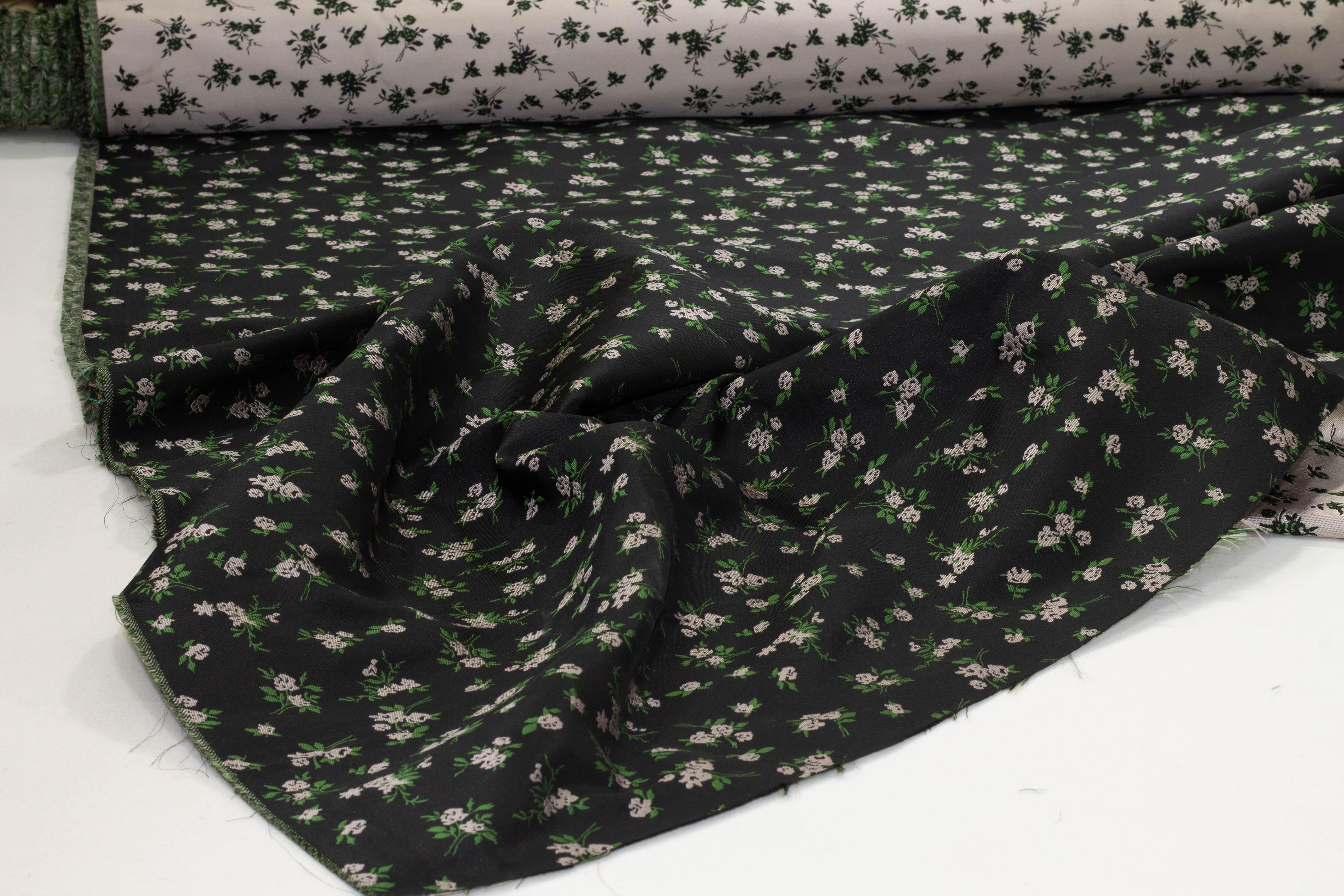 Dope-Dyed Taupe, Green and Black Floral Jacquard - Double Faced - Prime Fabrics