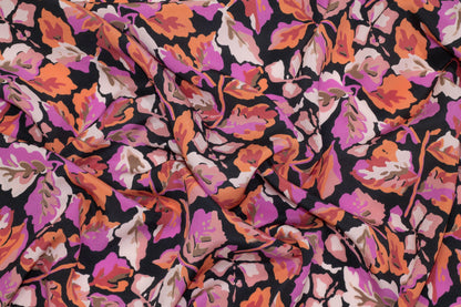 Floral Silk Georgette - Purple, Orange, Peach, Black - Prime Fabrics