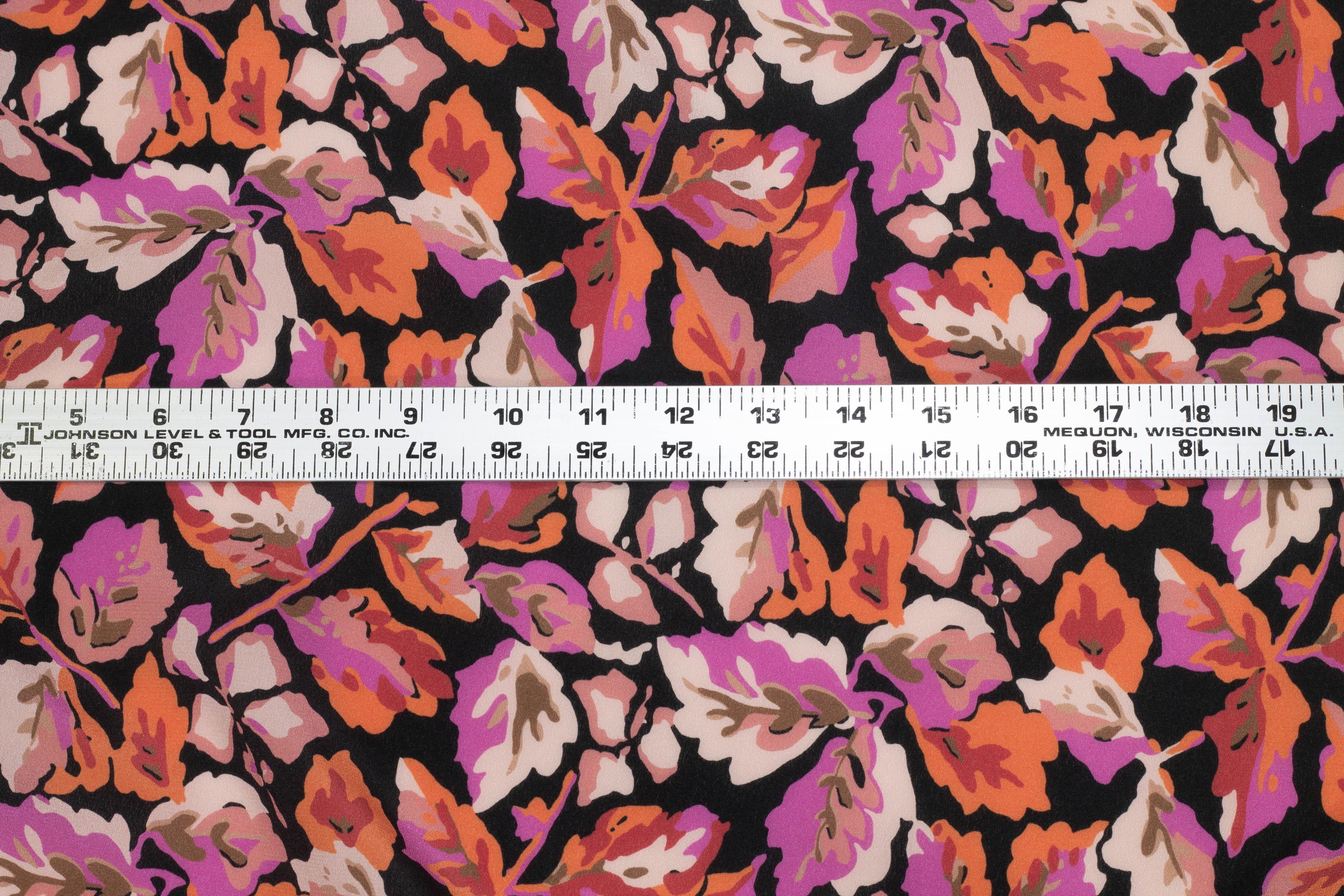 Floral Silk Georgette - Purple, Orange, Peach, Black - Prime Fabrics