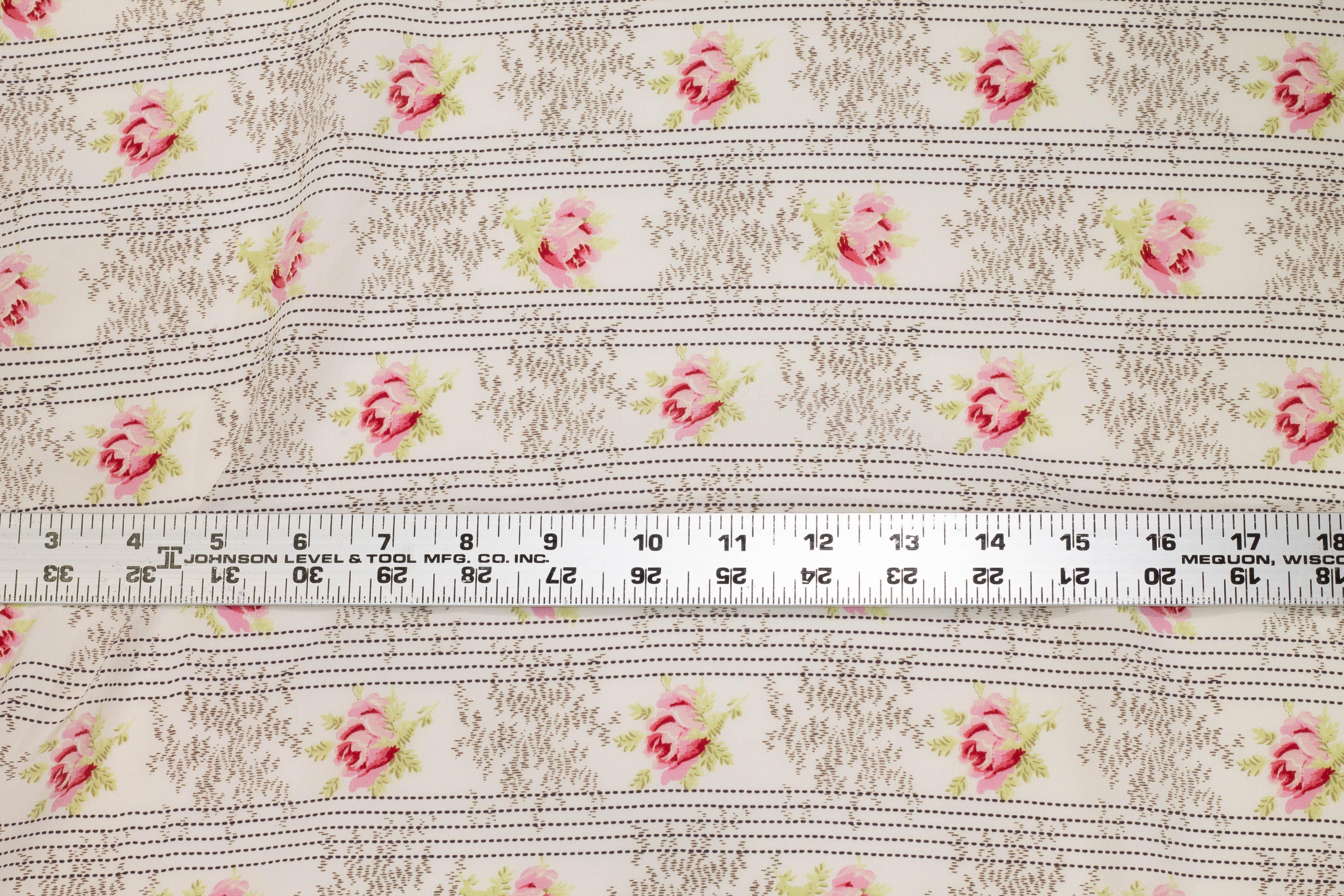 Off White Striped Floral Silk Crepe De Chine - Prime Fabrics