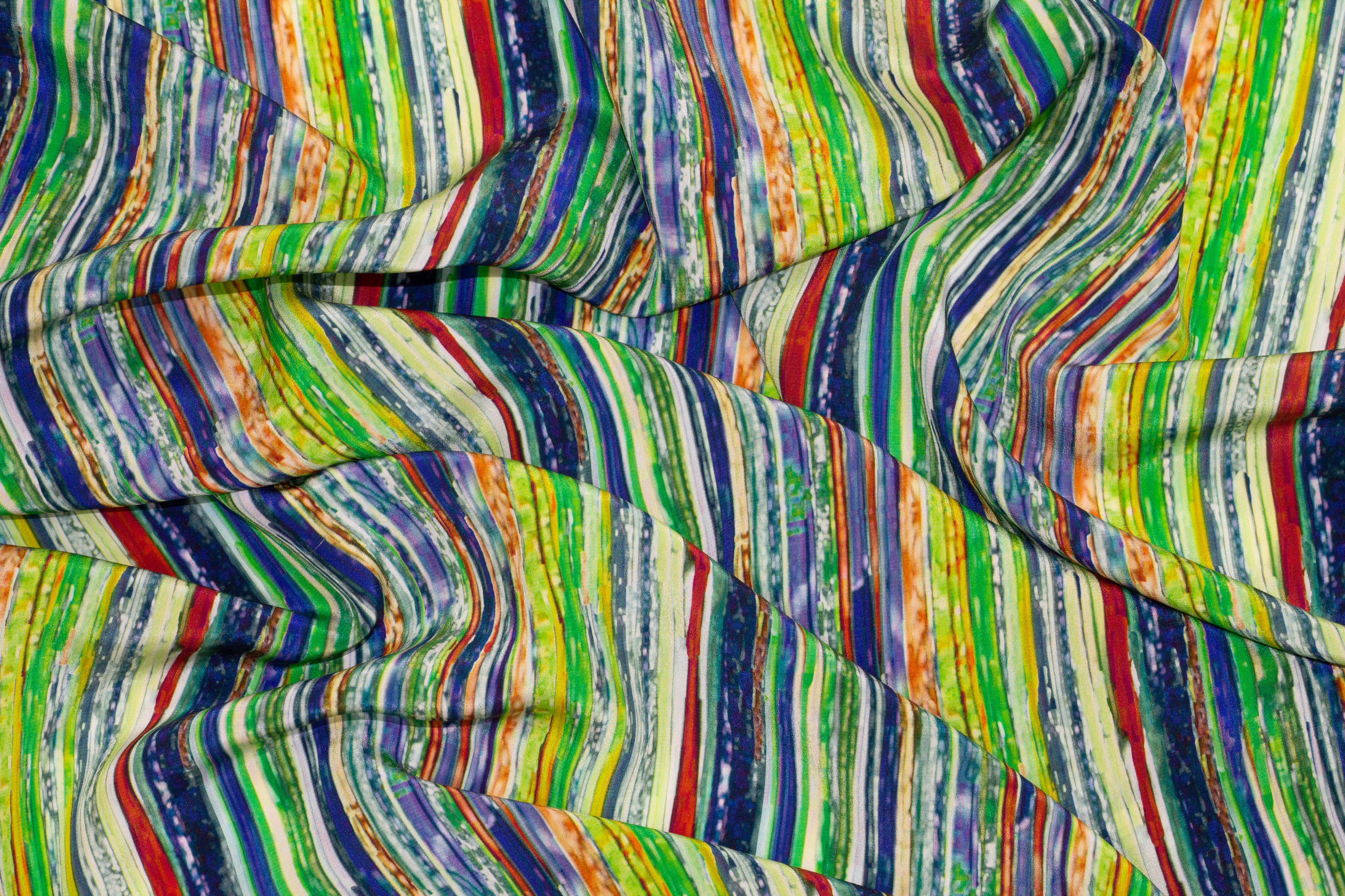 Multicolor Striped Silk Crepe De Chine - Prime Fabrics