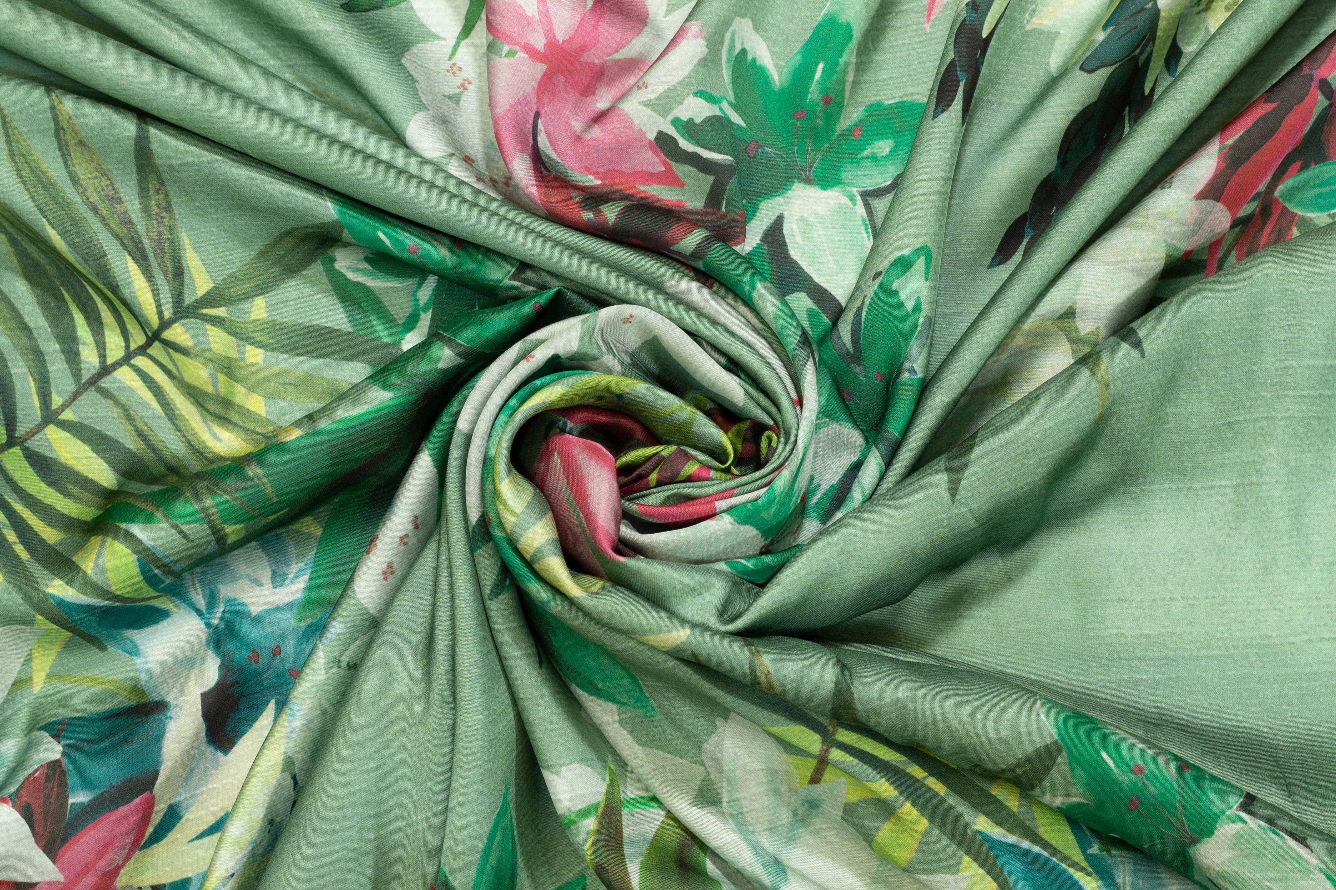 Green Floral Italian Viscose - Prime Fabrics