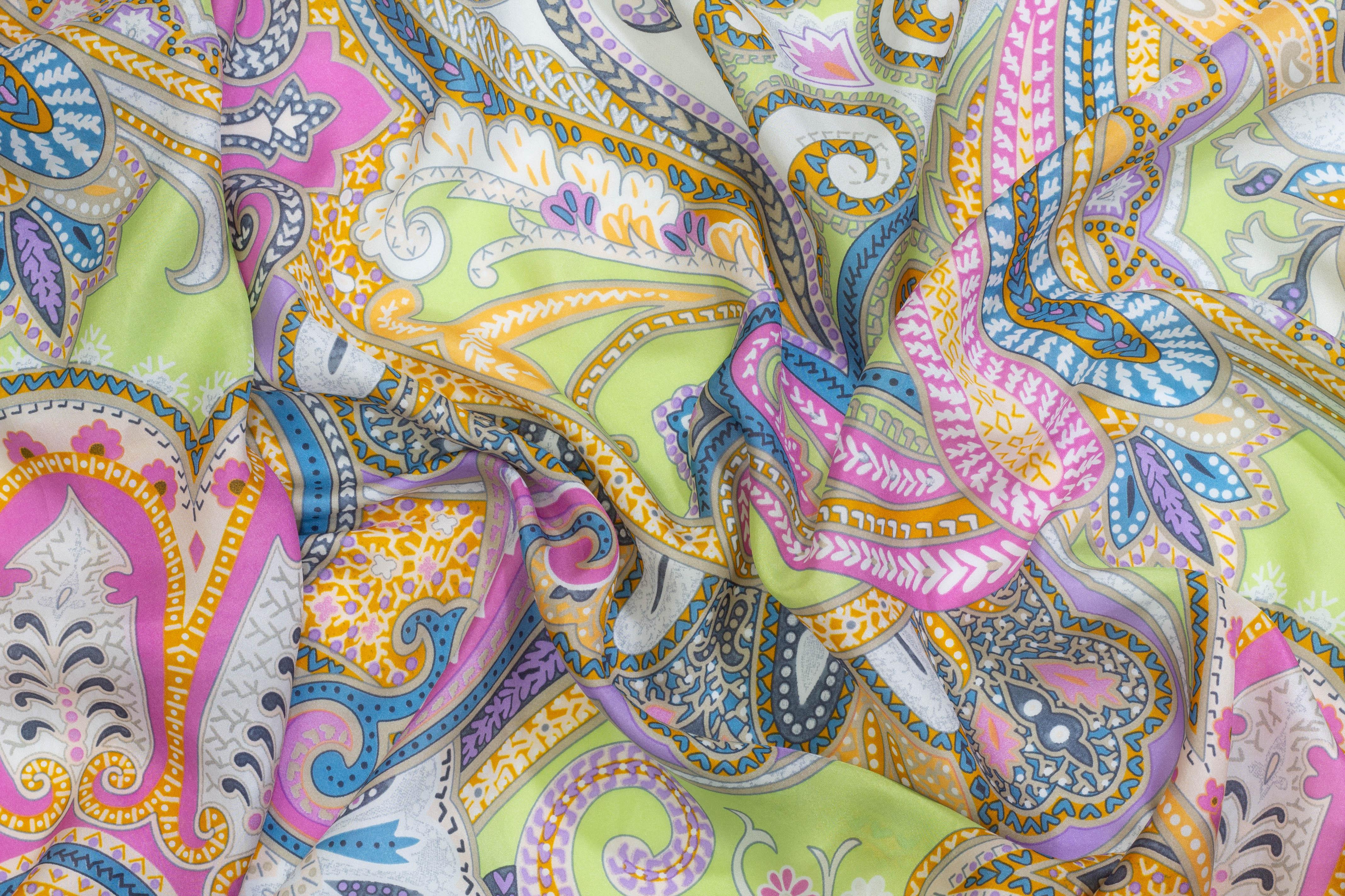 Multicolor Paisley Italian Silk Crepe De Chine - Prime Fabrics
