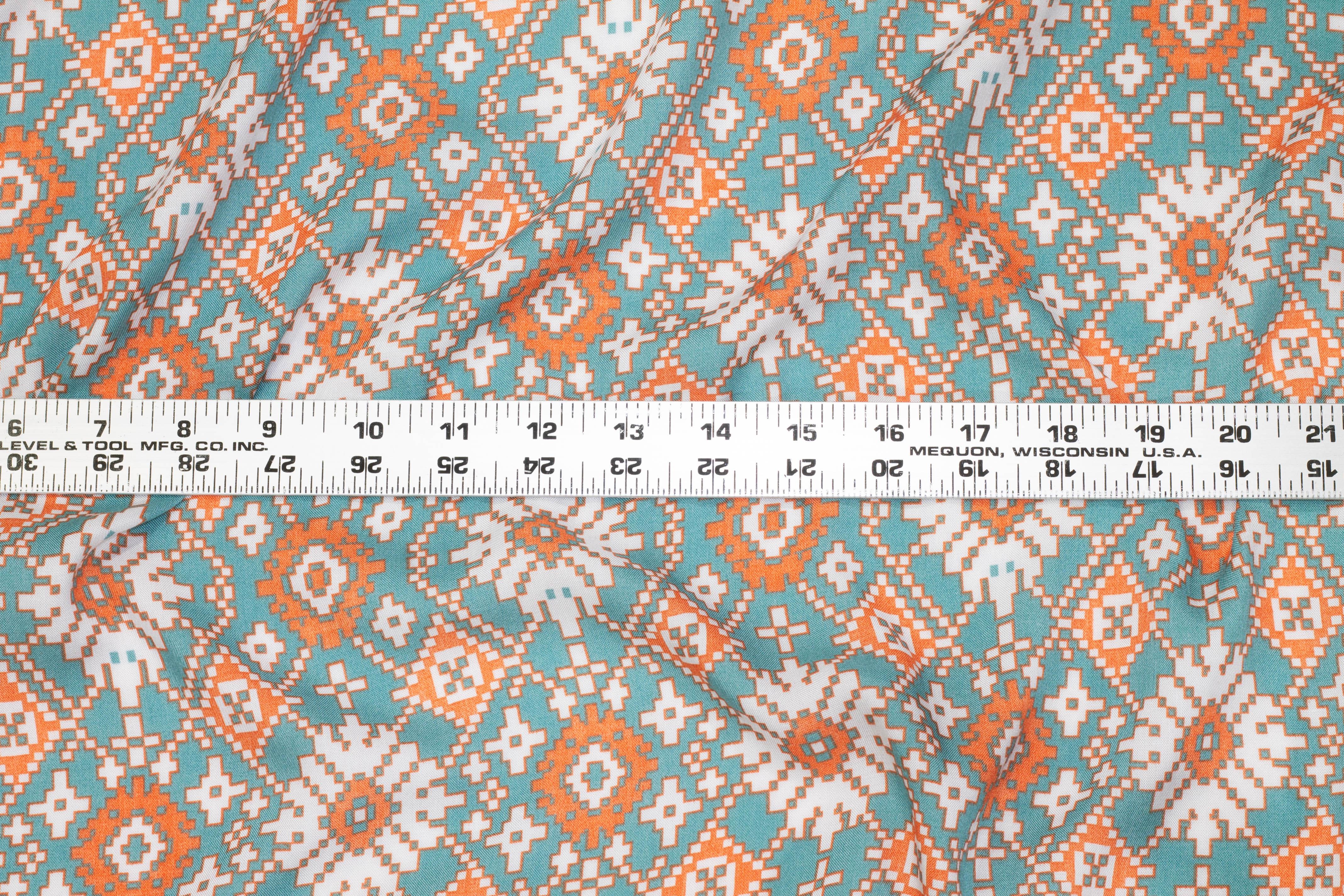 Turquoise and Orange Viscose - Prime Fabrics