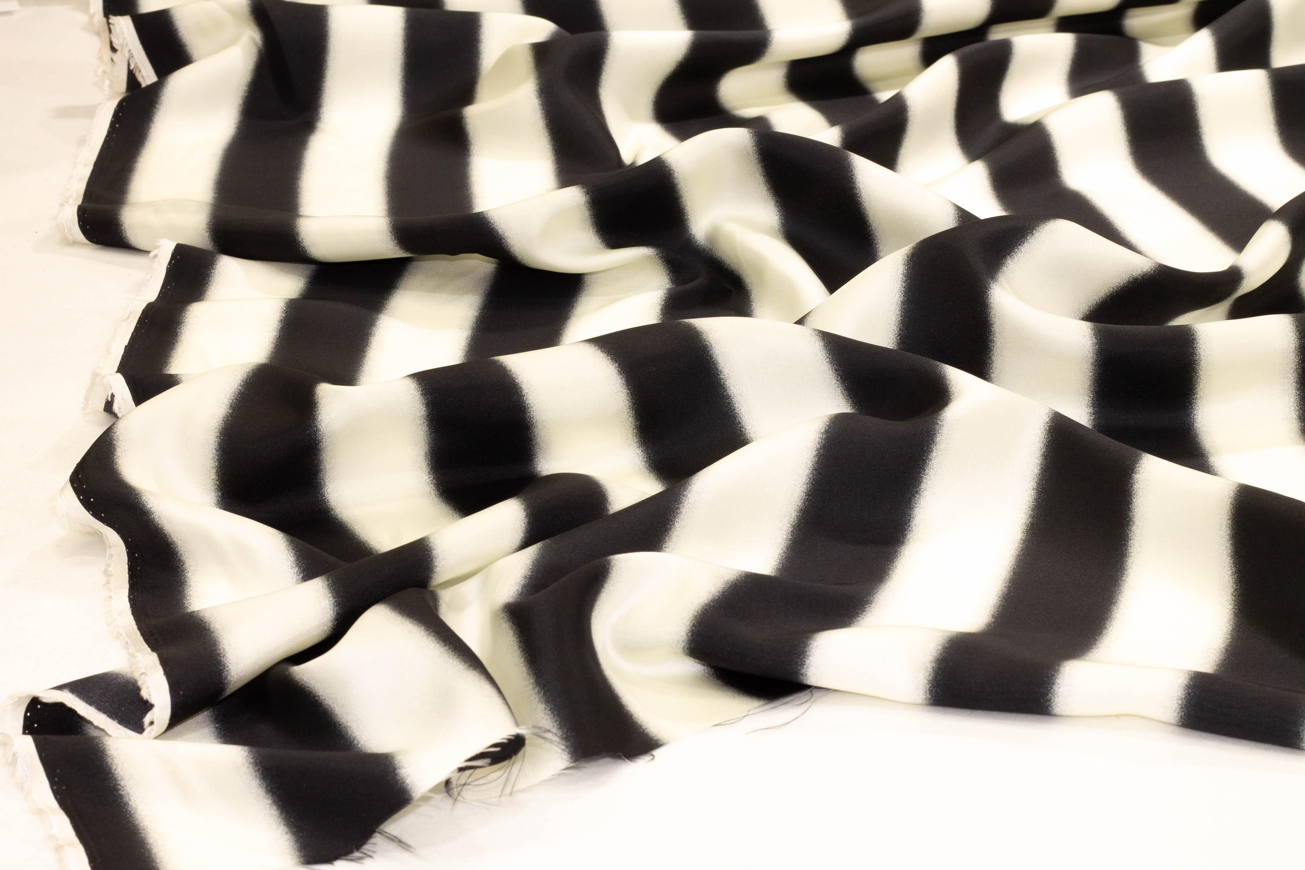 Black and Off-White Striped Silk Charmeuse - Prime Fabrics