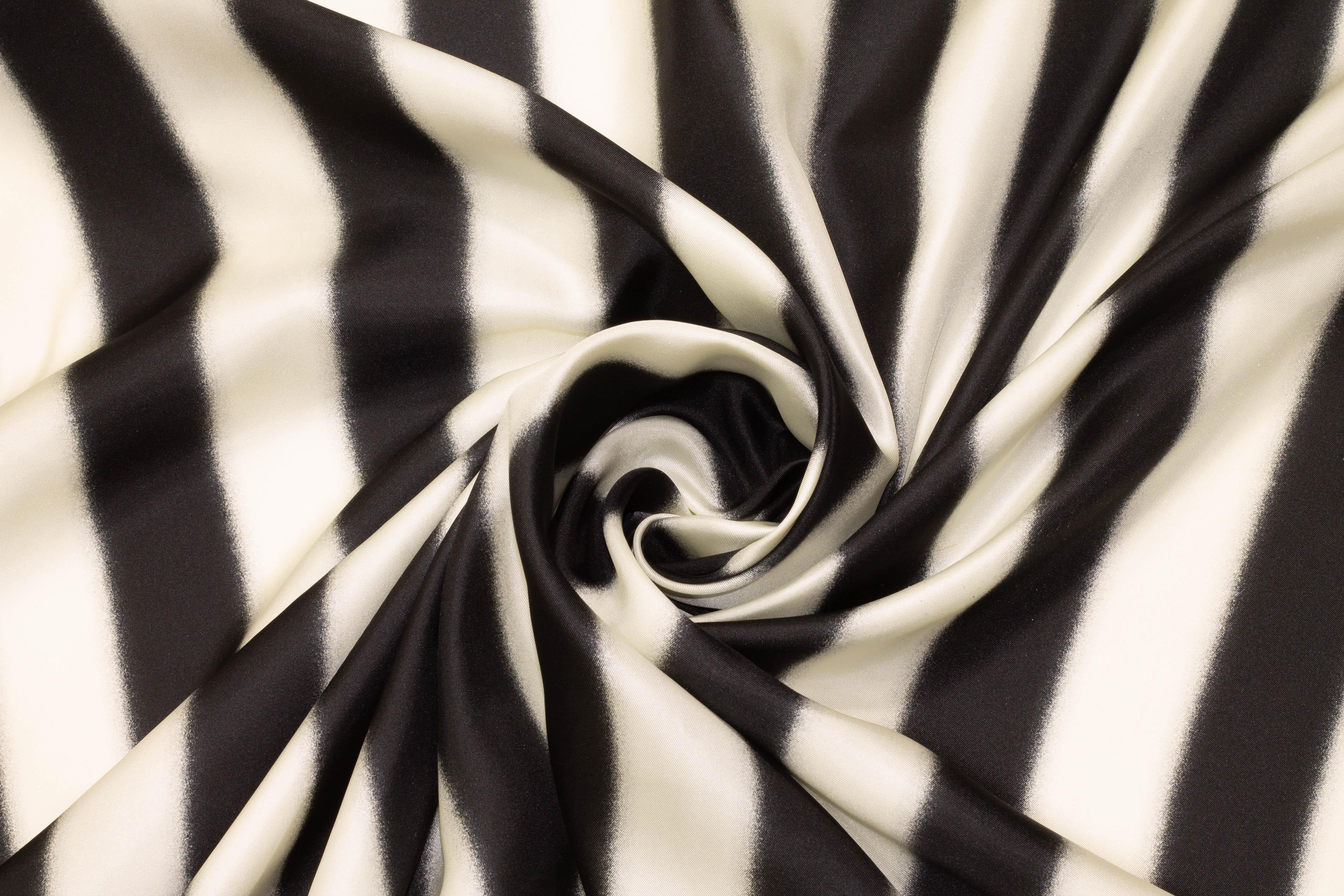 Black and Off-White Striped Silk Charmeuse - Prime Fabrics