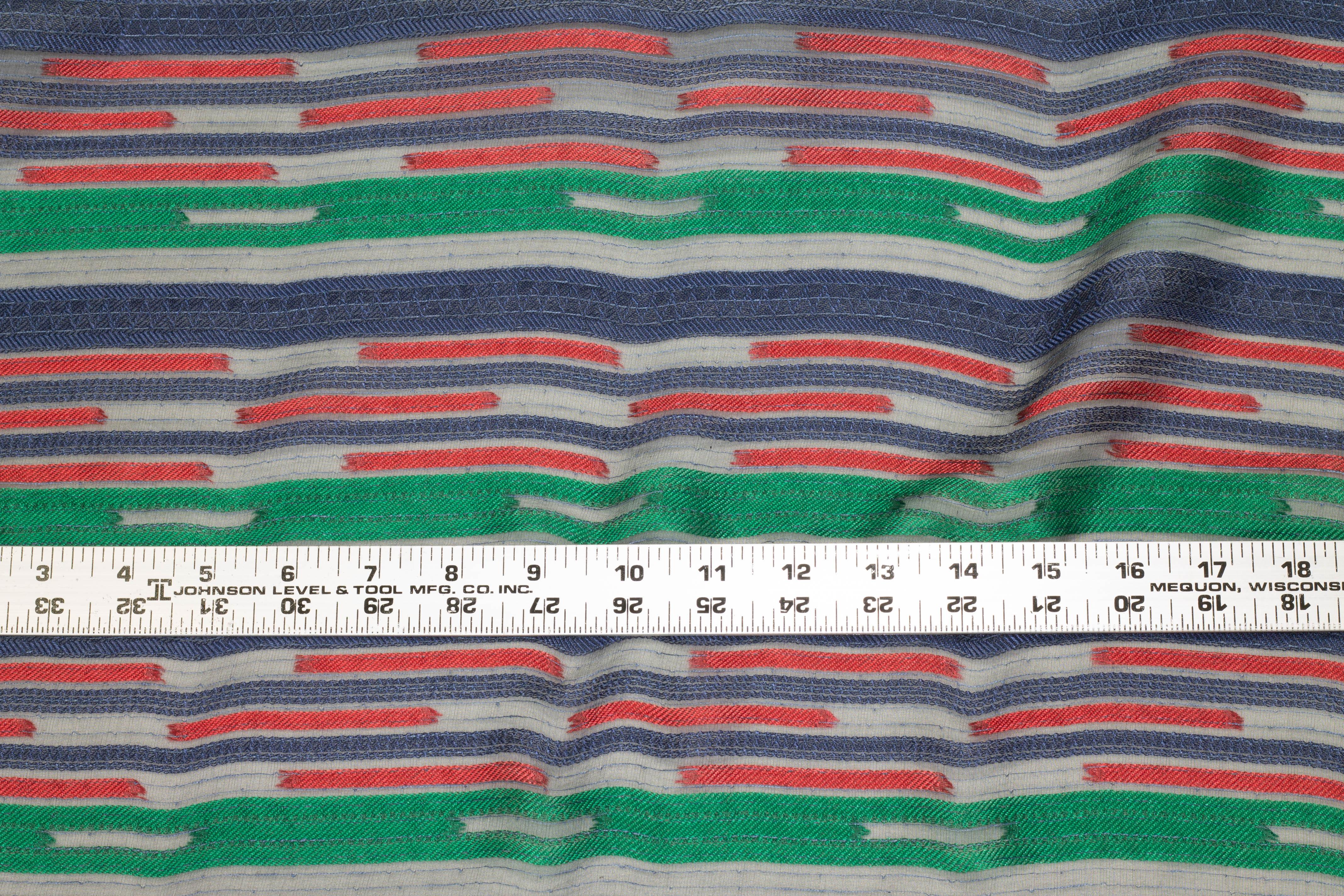 Green, Navy, and Red Striped Italian Silk Chiffon - Prime Fabrics