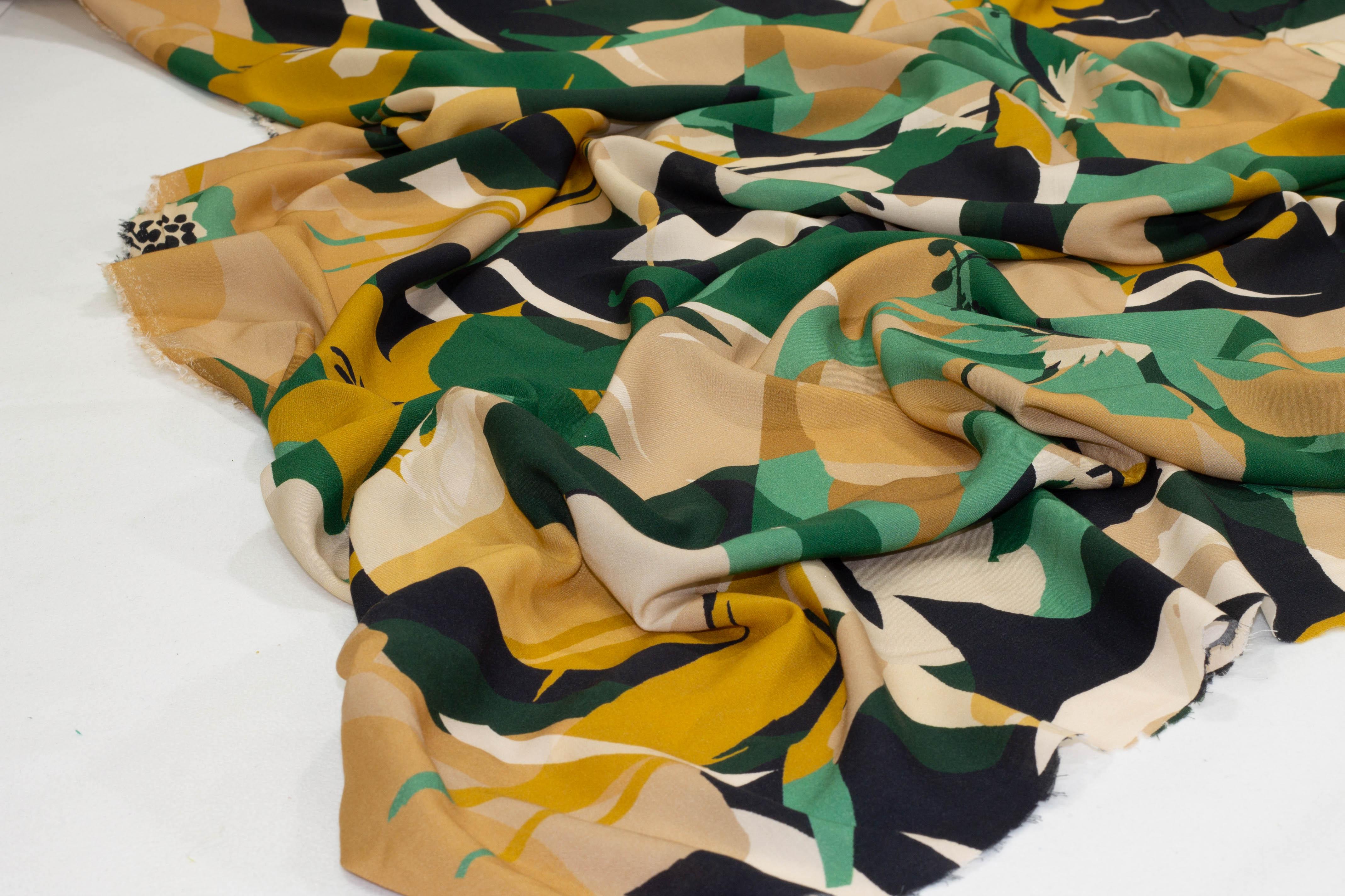 Green and Brown Floral Italian Viscose - Prime Fabrics