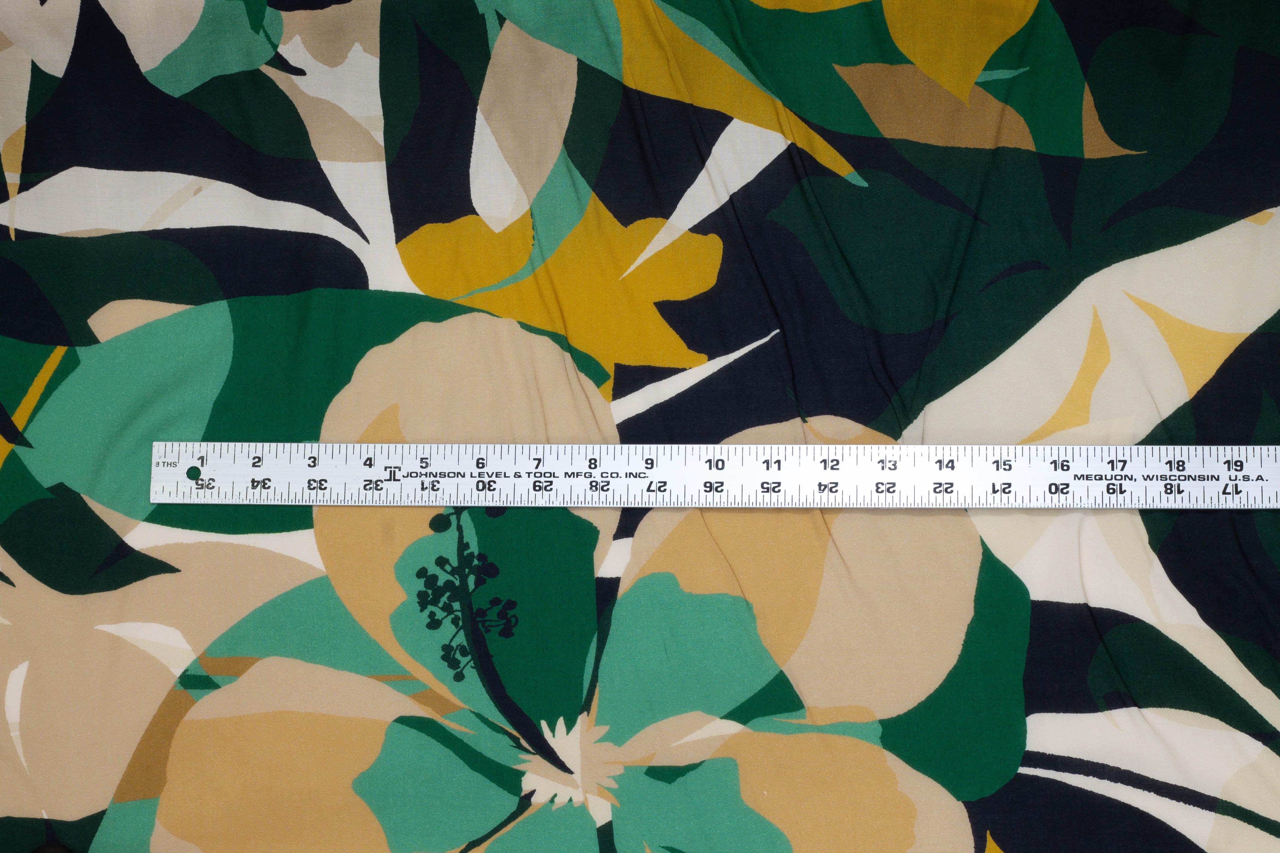 Green and Brown Floral Italian Viscose - Prime Fabrics