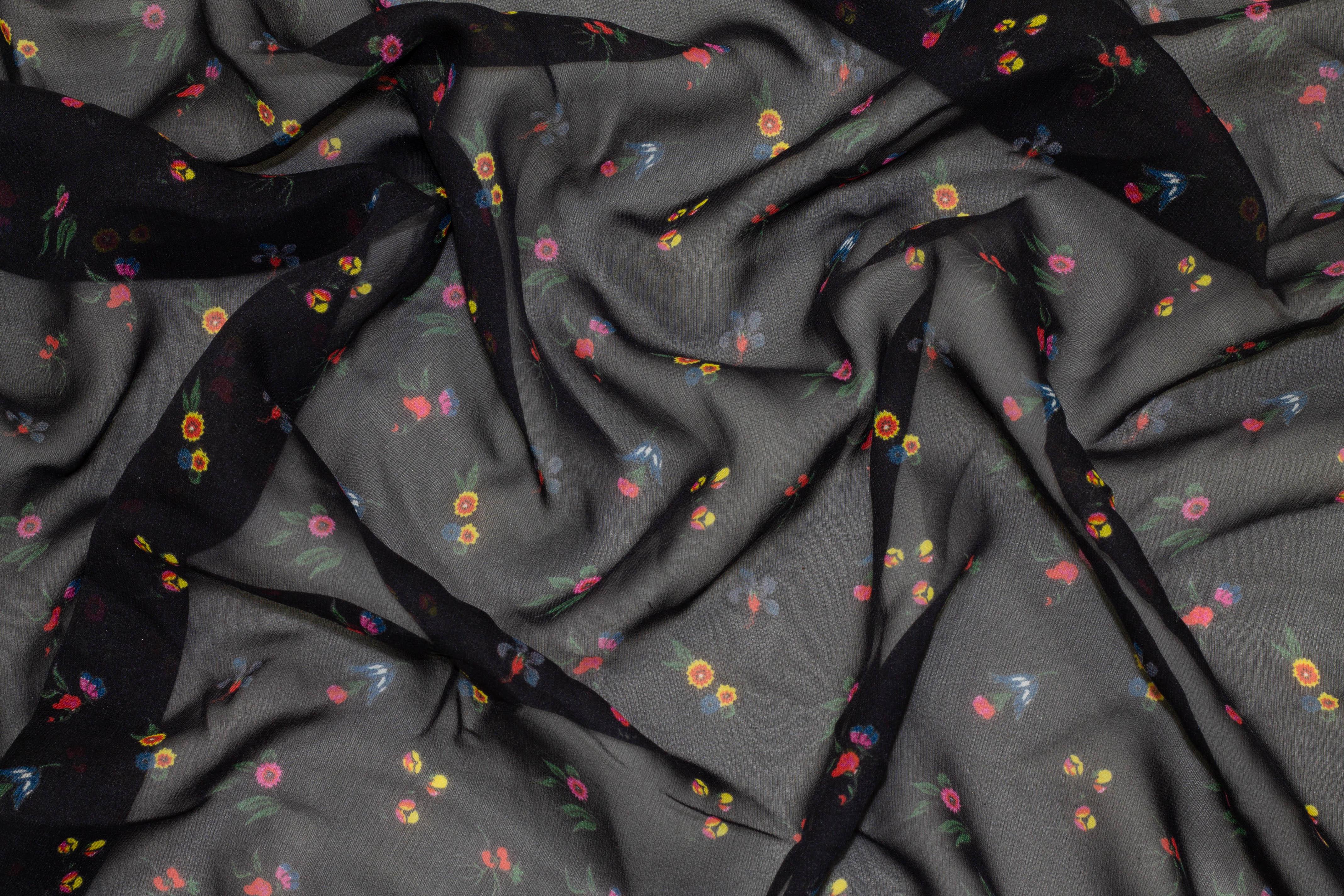 Black Floral Silk Chiffon - Prime Fabrics