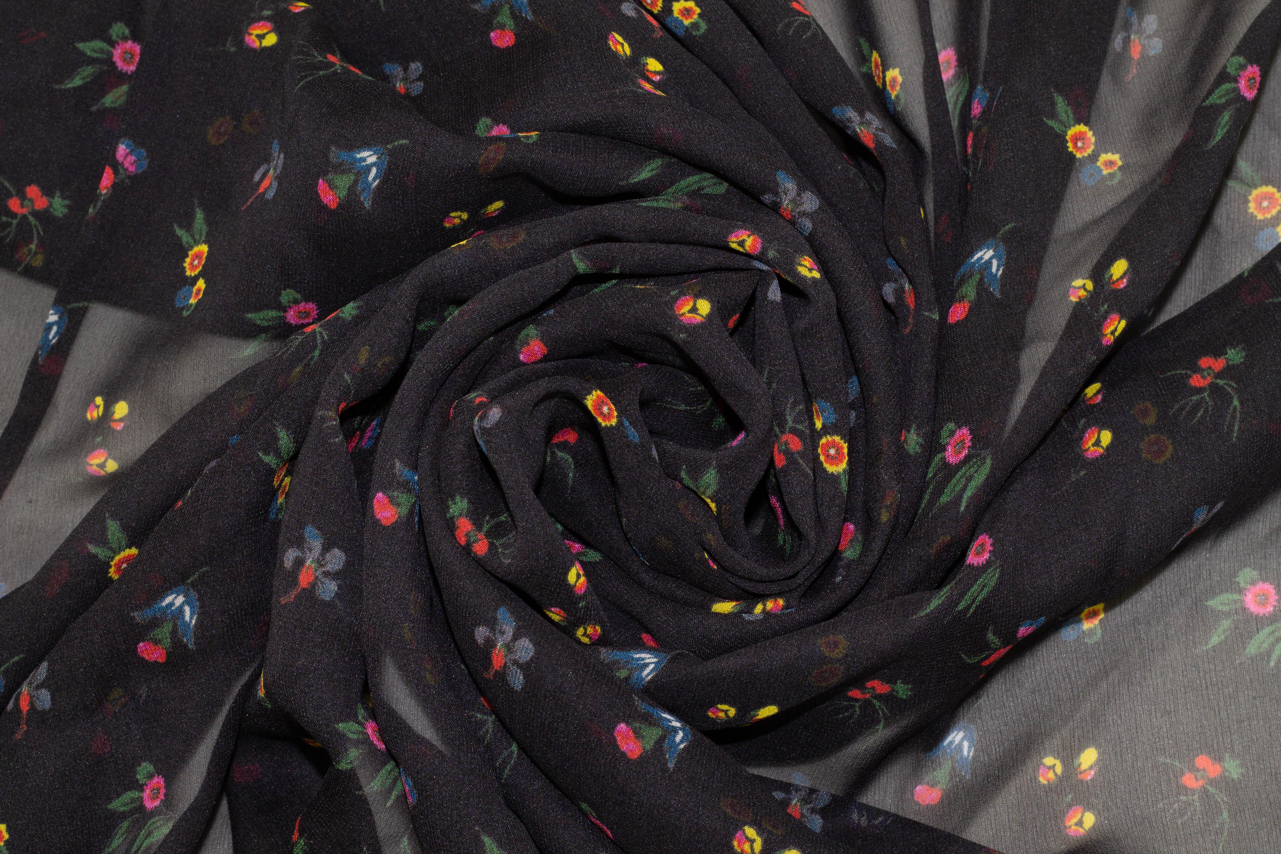 Black Floral Silk Chiffon - Prime Fabrics