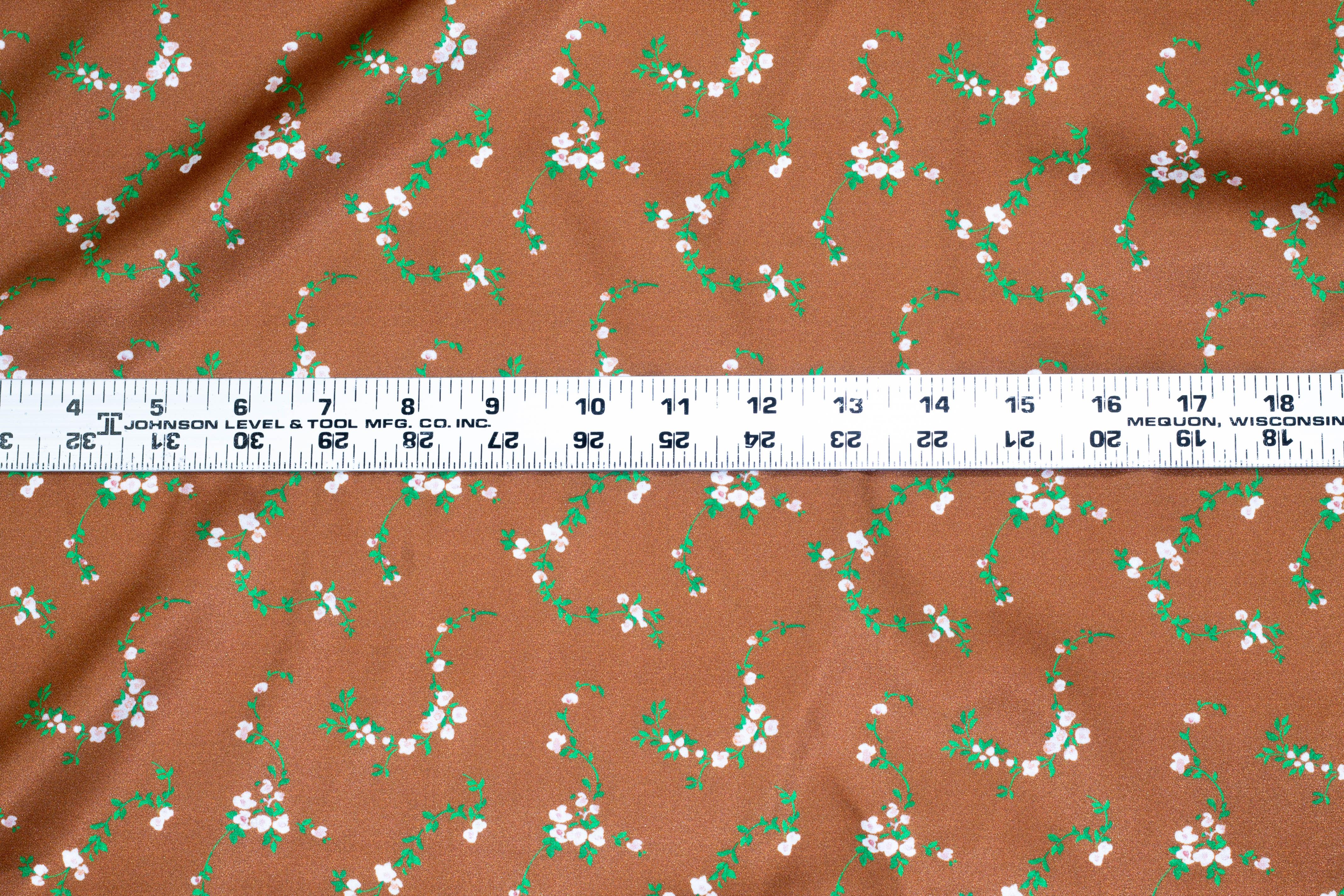 Brown Floral Stretch Silk Charmeuse - Prime Fabrics