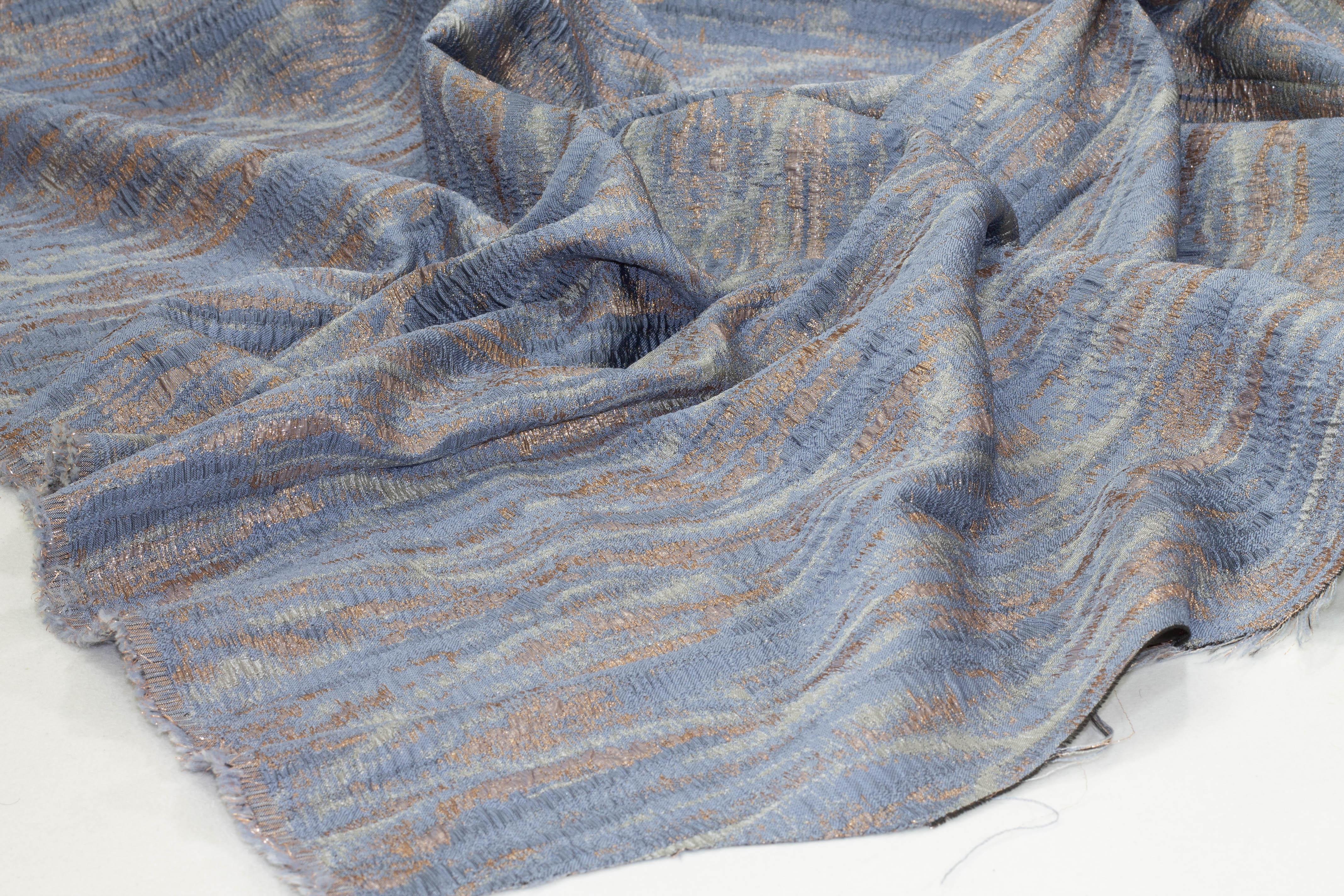 Periwinkle and Copper Metallic Crushed Brocade - Prime Fabrics