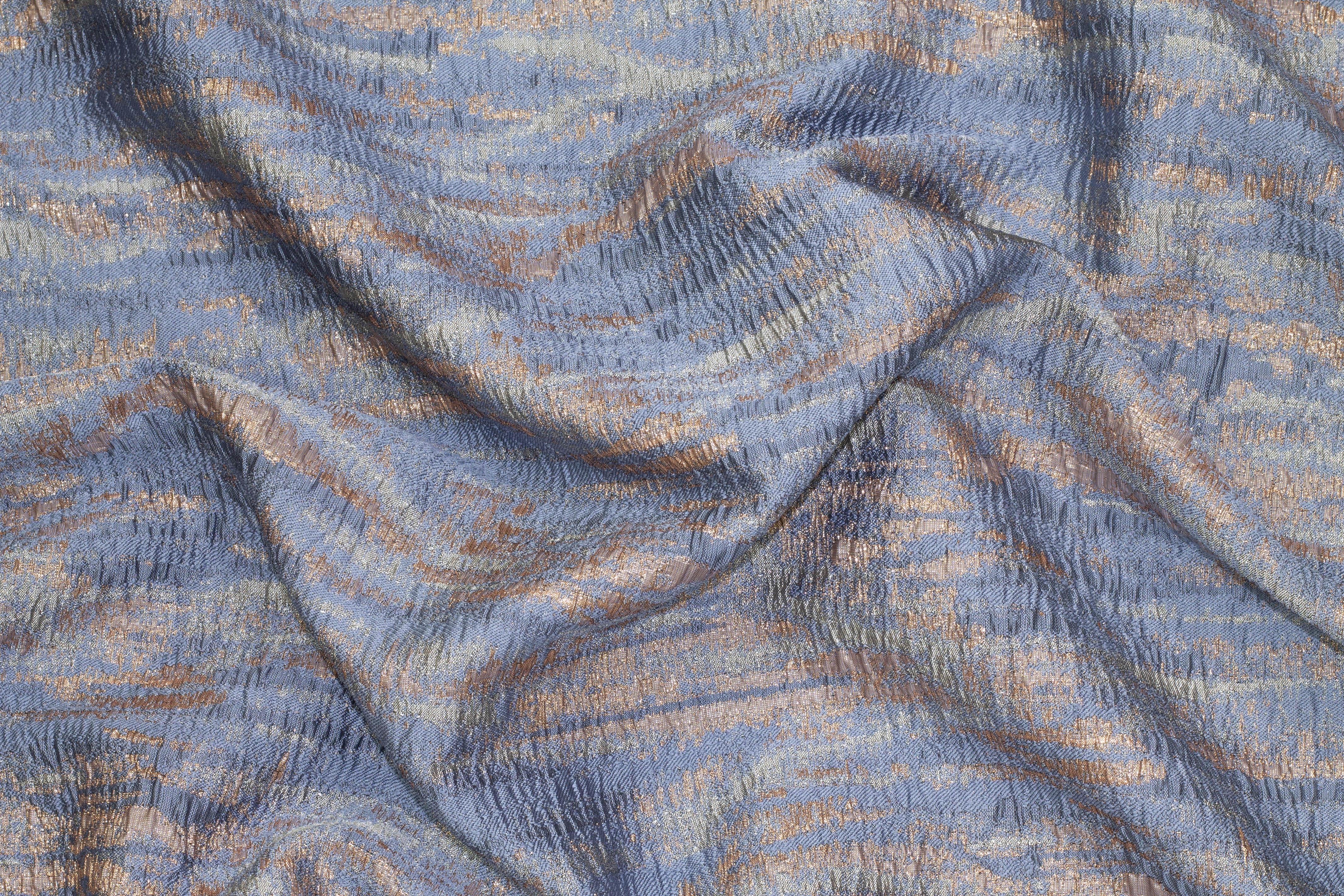 Periwinkle and Copper Metallic Crushed Brocade - Prime Fabrics