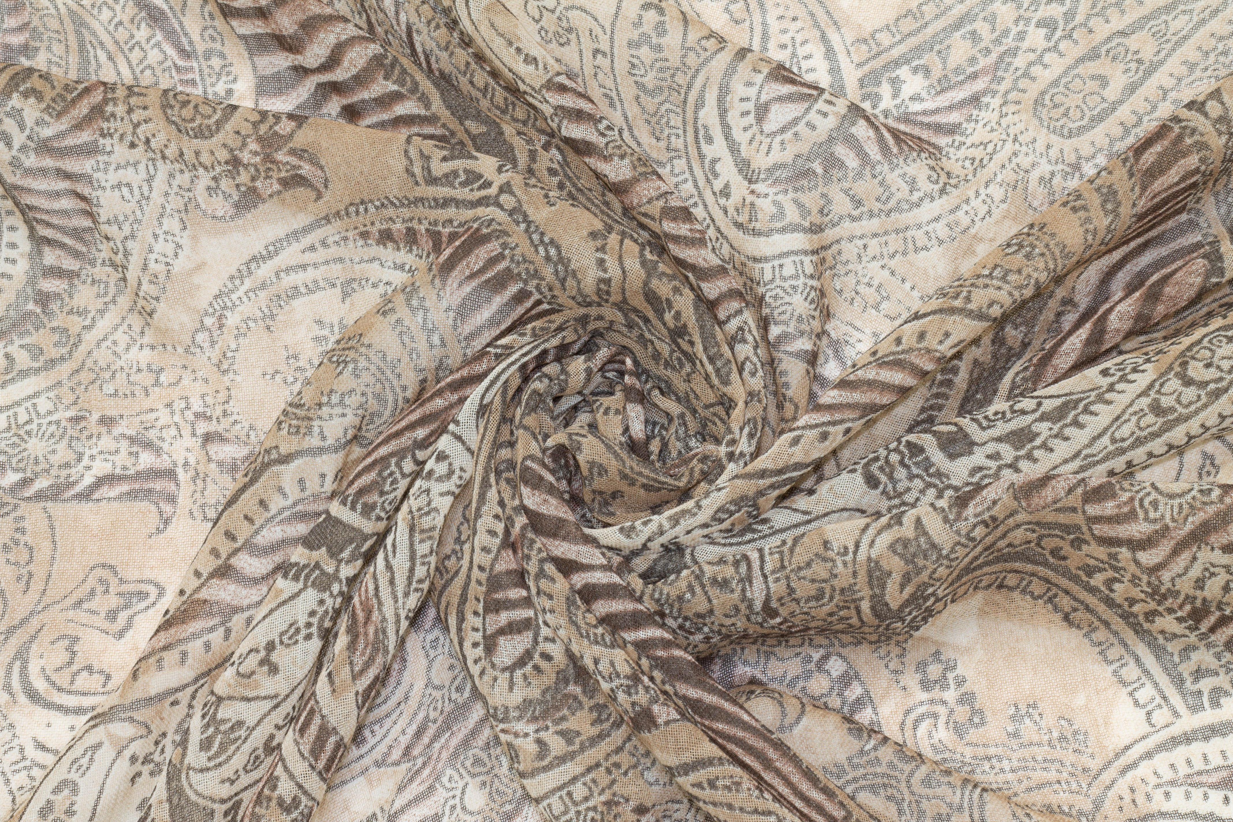 Brown Paisley Italian Wool Gauze - Prime Fabrics