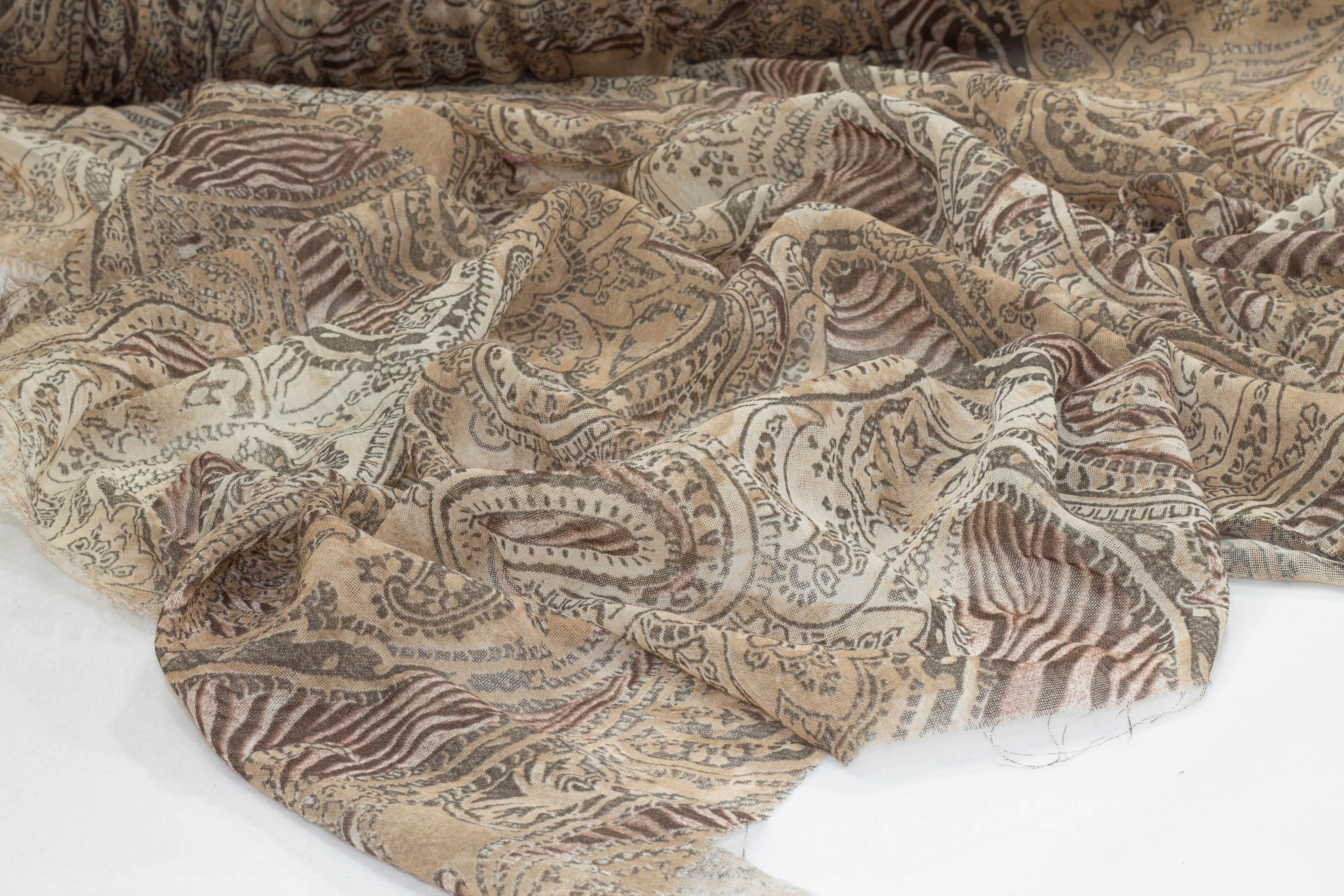Brown Paisley Italian Wool Gauze - Prime Fabrics