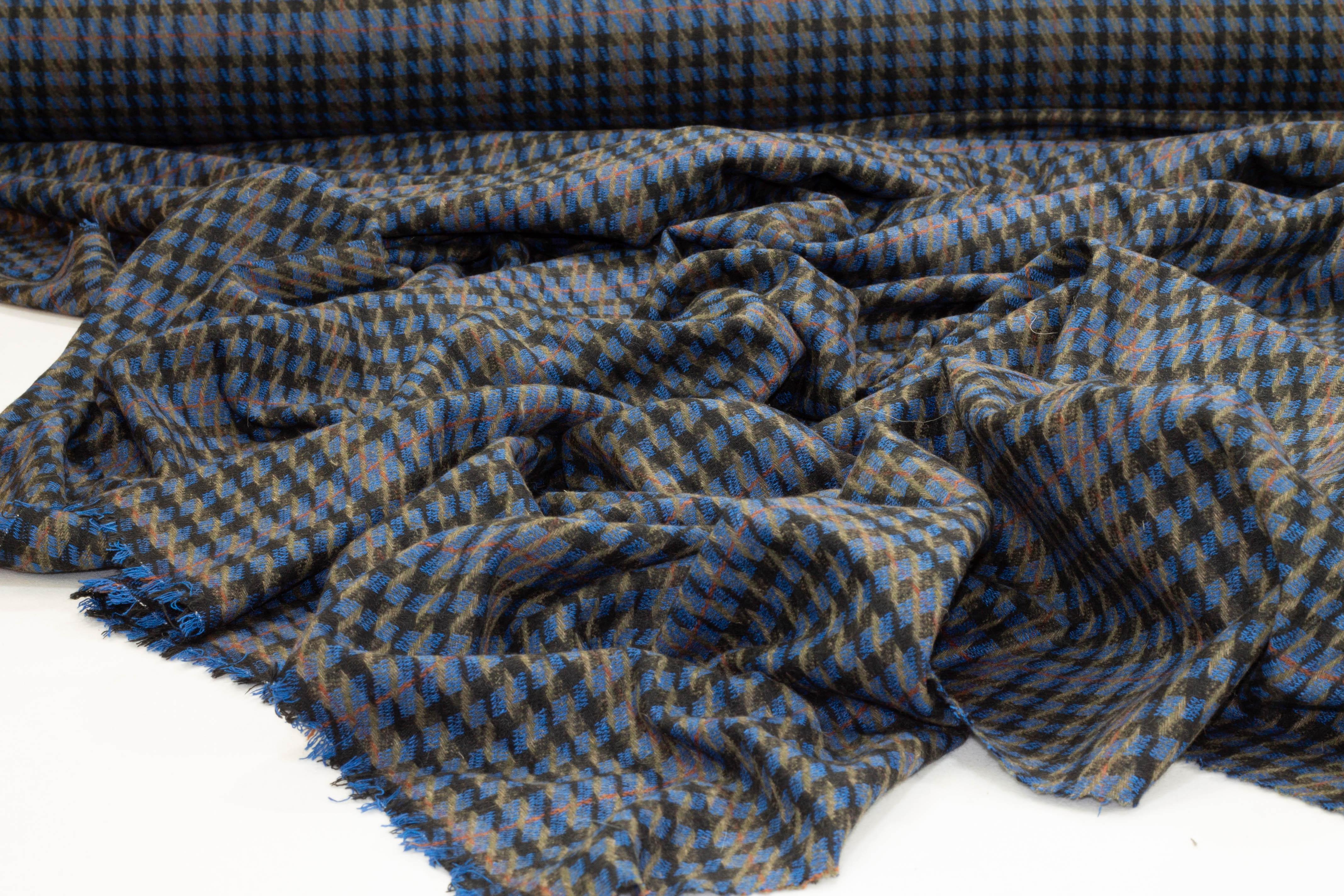Black and Blue Houndstooth Italian Wool - Prime Fabrics
