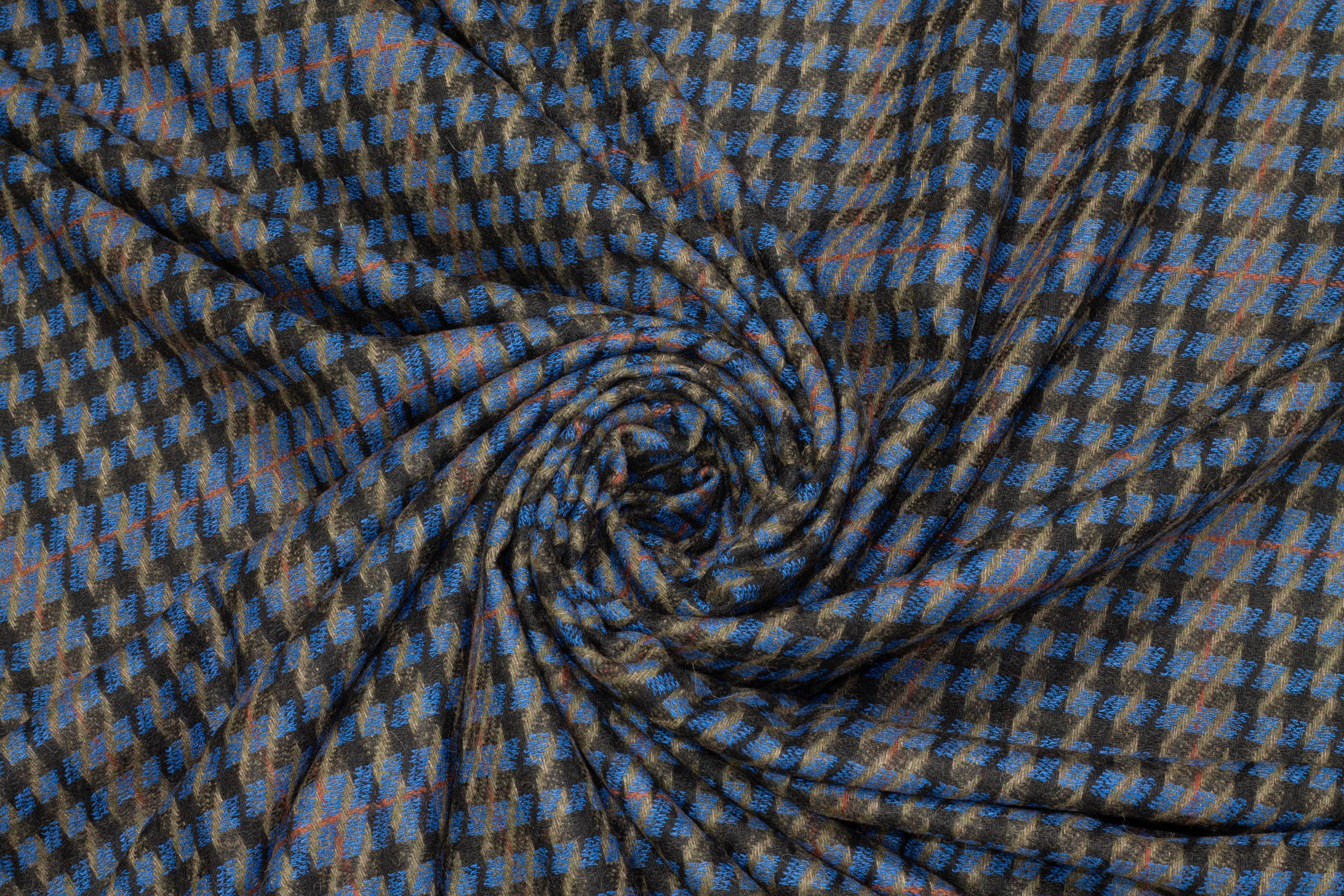 Black and Blue Houndstooth Italian Wool - Prime Fabrics