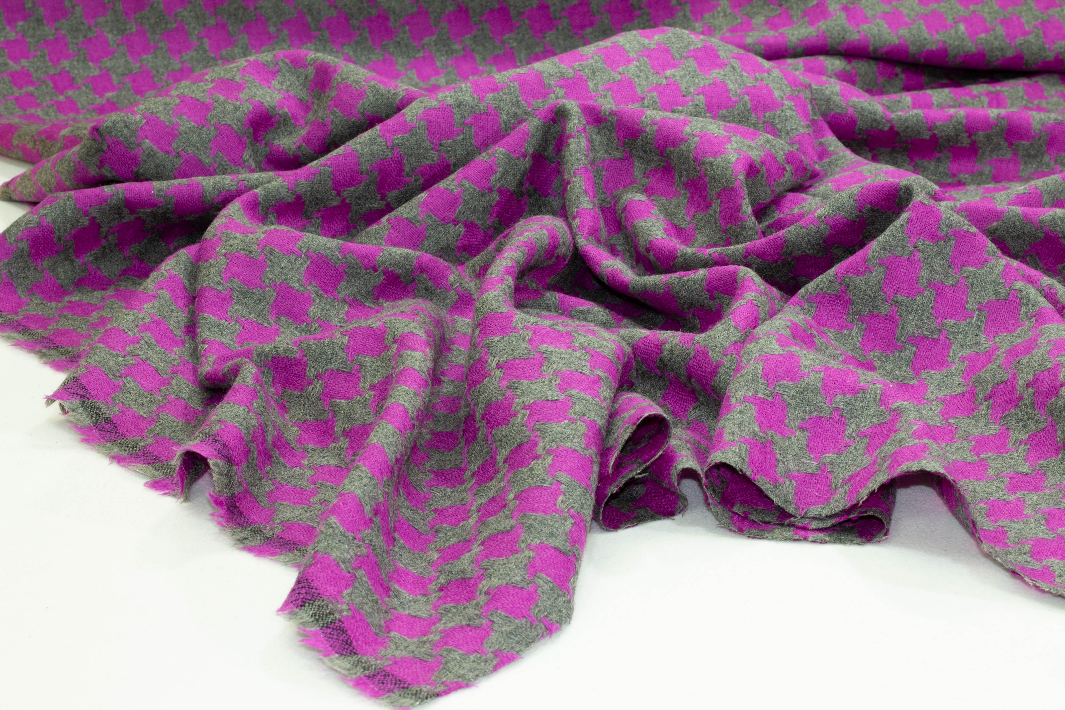 Purple and Gray Houndstooth Italian Wool - Prime Fabrics