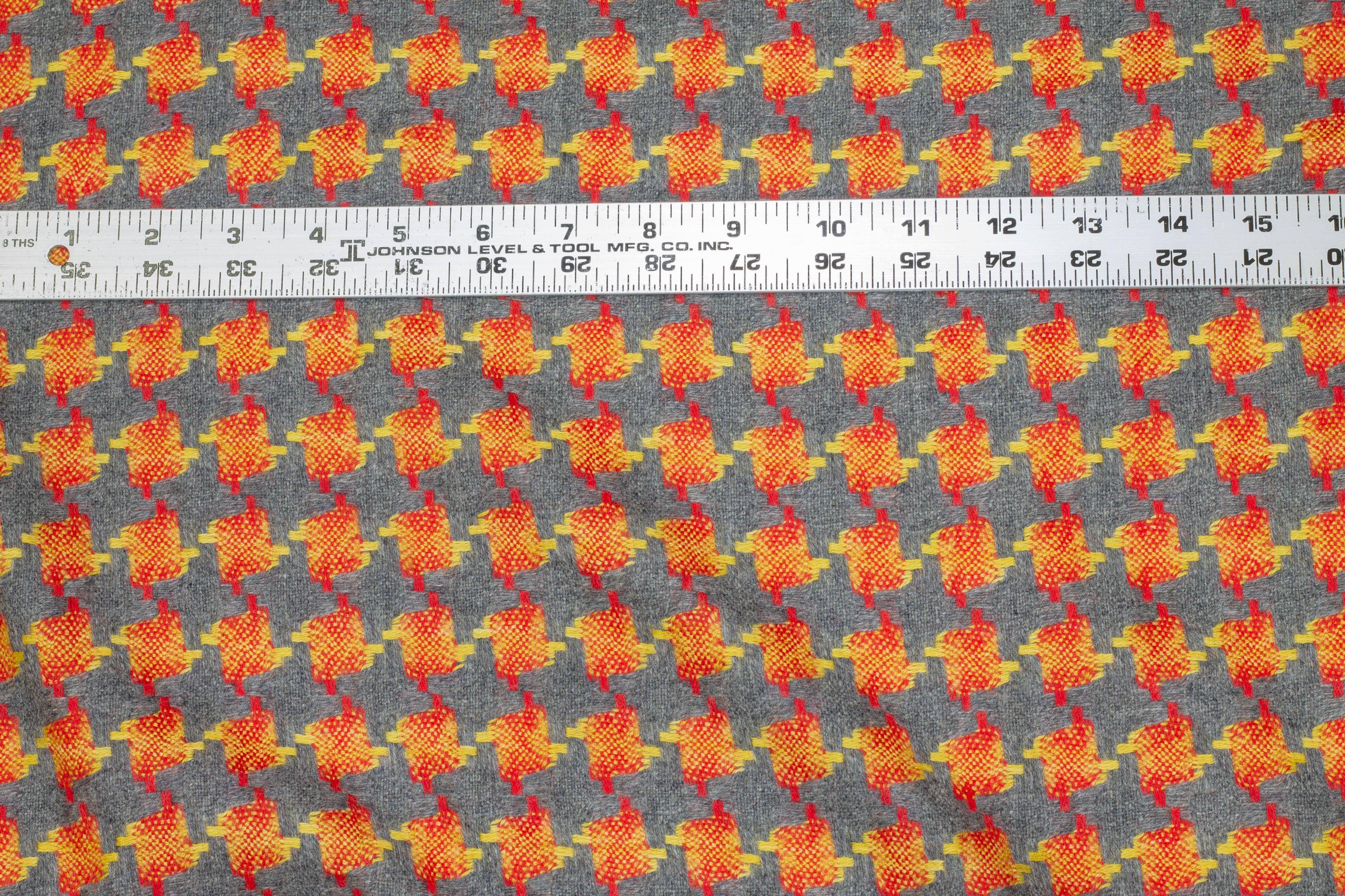 Yellow, Red and Gray Houndstooth Italian Wool - Prime Fabrics