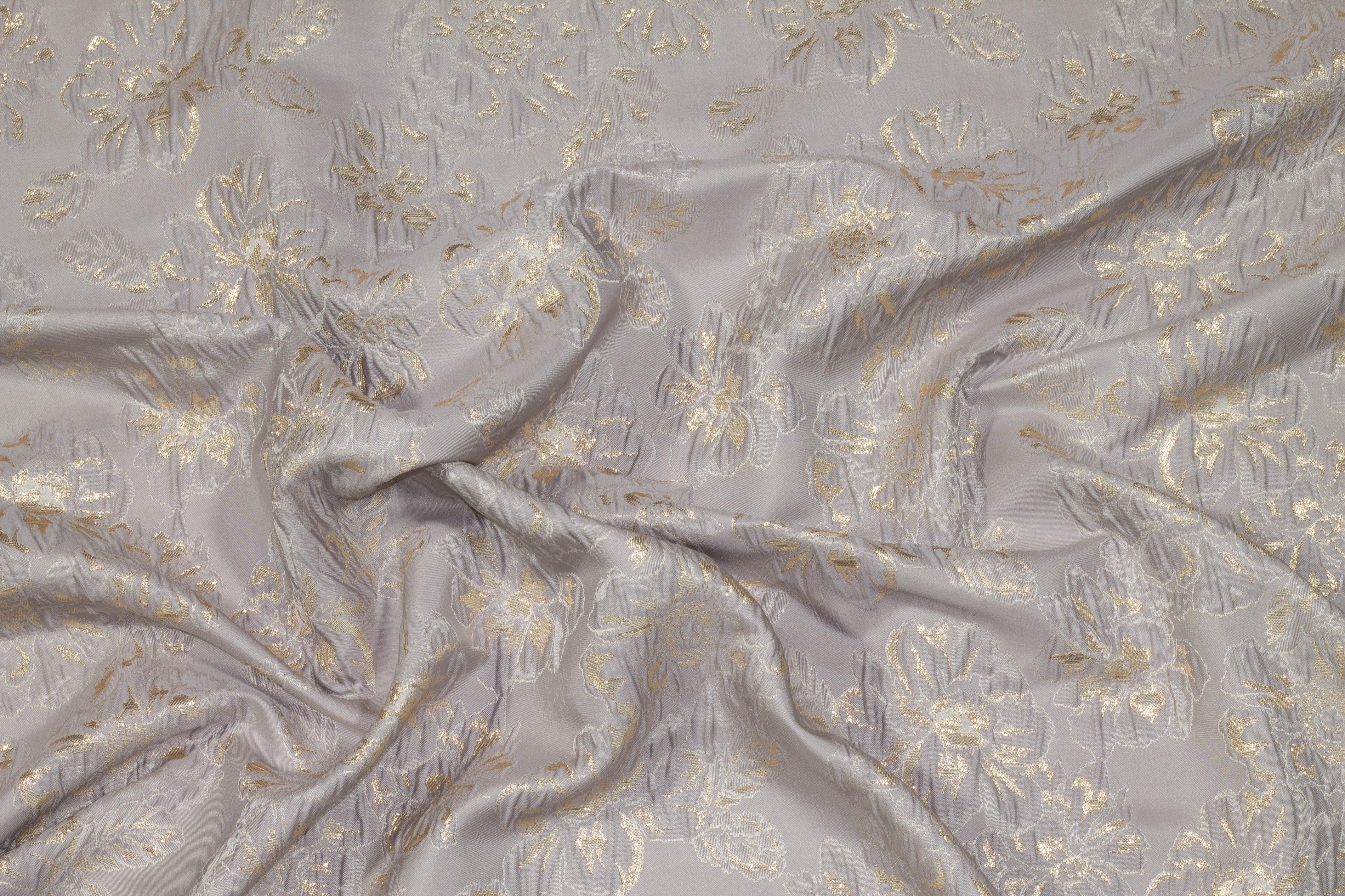 Gray and Gold Metallic Floral Crushed Brocade - Prime Fabrics