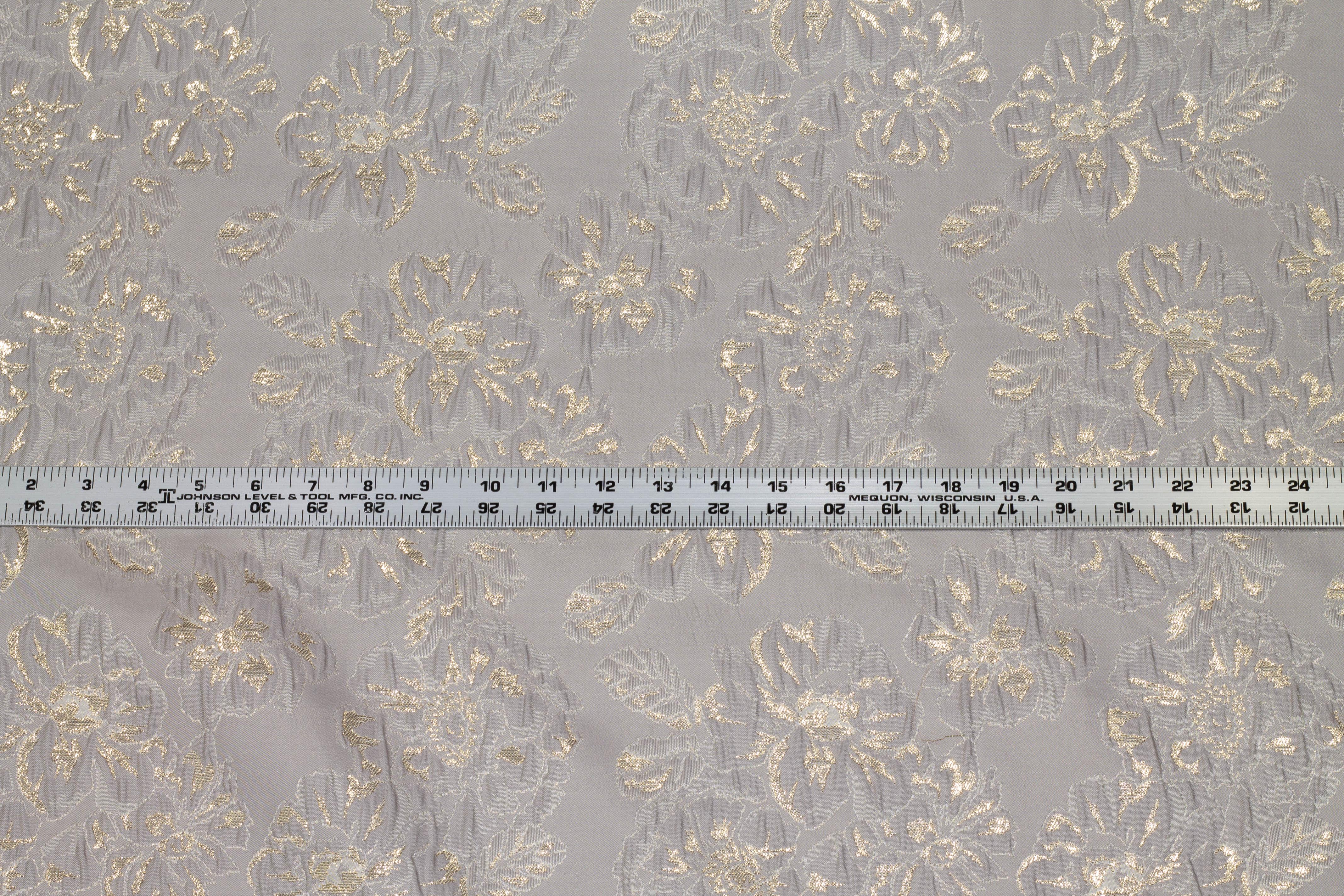 Gray and Gold Metallic Floral Crushed Brocade - Prime Fabrics