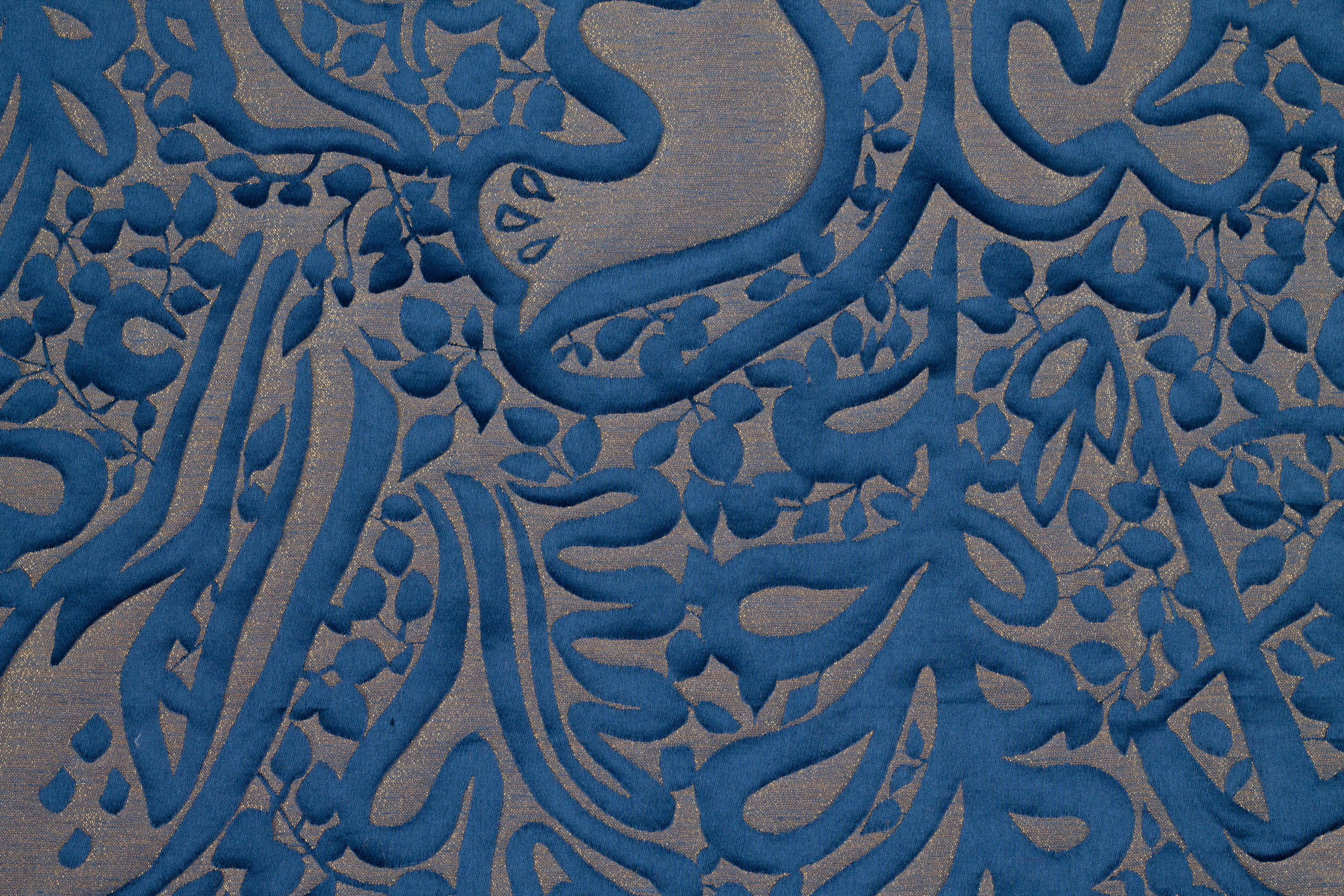 Blue and Gray Metallic French Brocade - Prime Fabrics