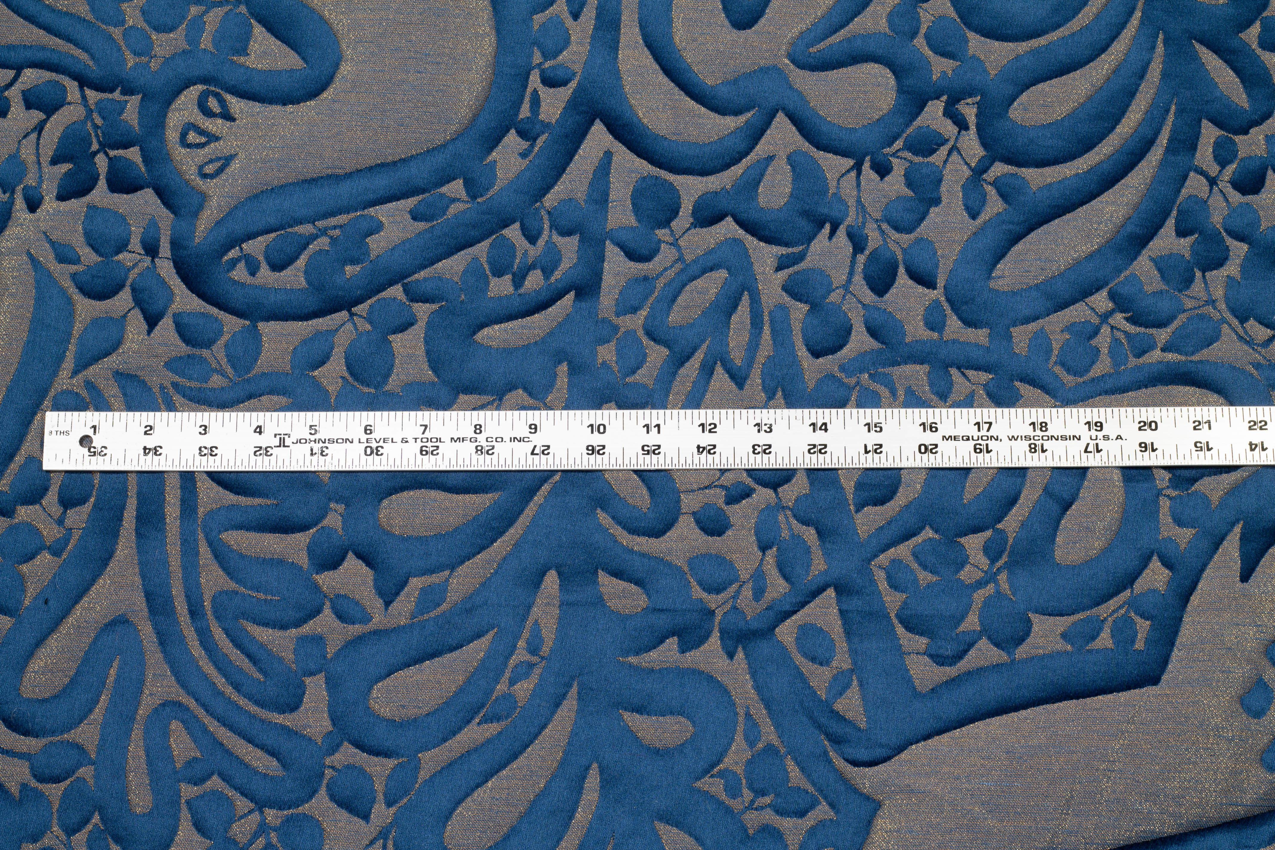 Blue and Gray Metallic French Brocade - Prime Fabrics