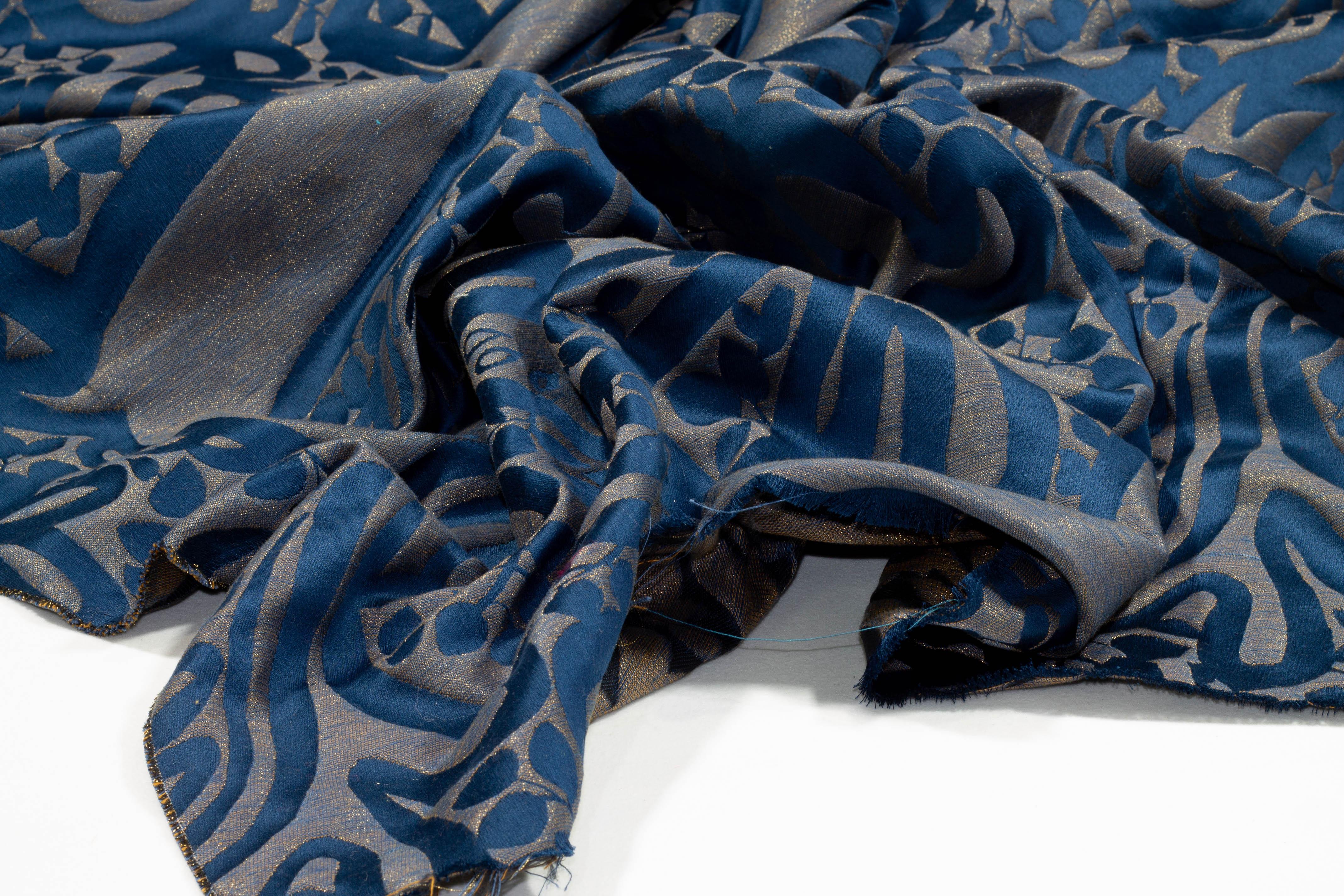 Blue and Gray Metallic French Brocade - Prime Fabrics