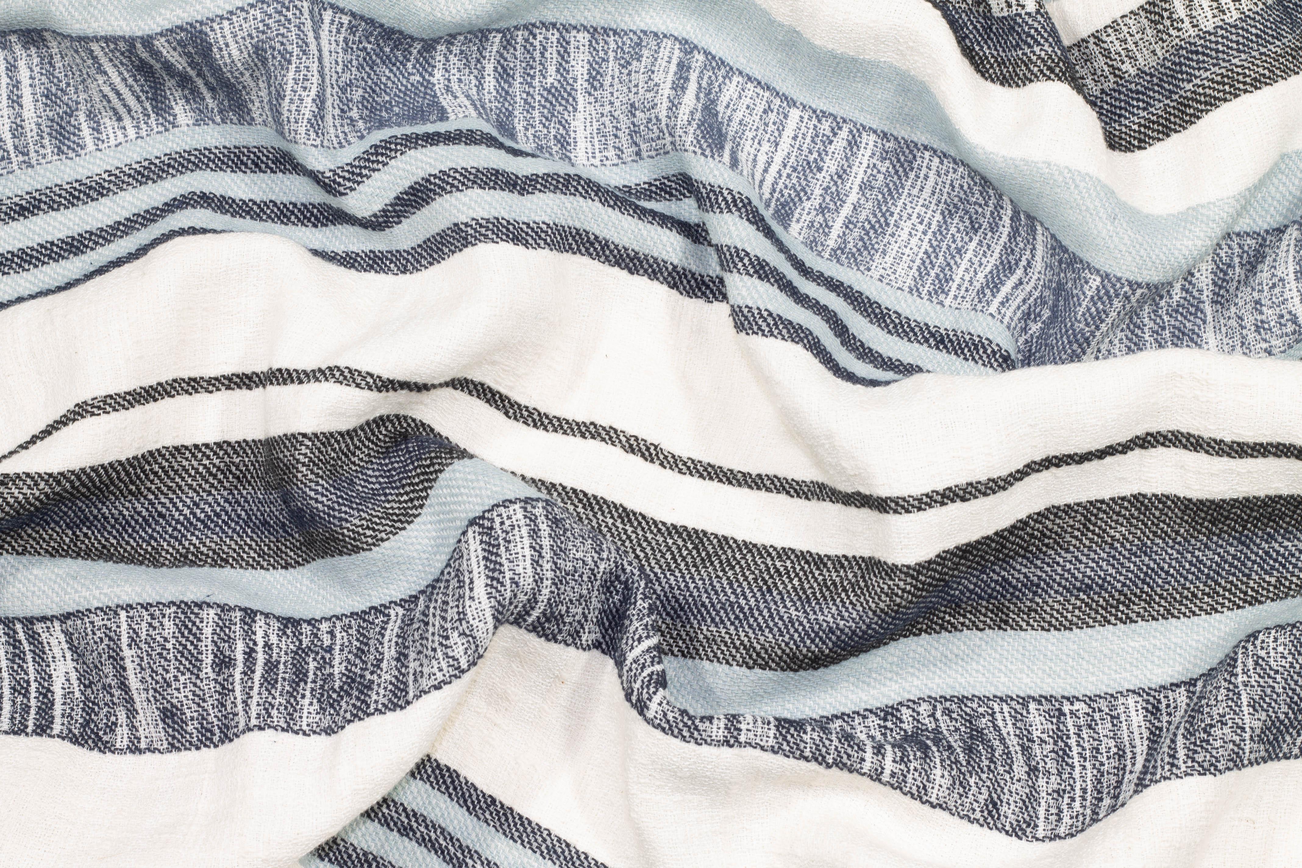 Blue and Gray Striped Linen - Prime Fabrics